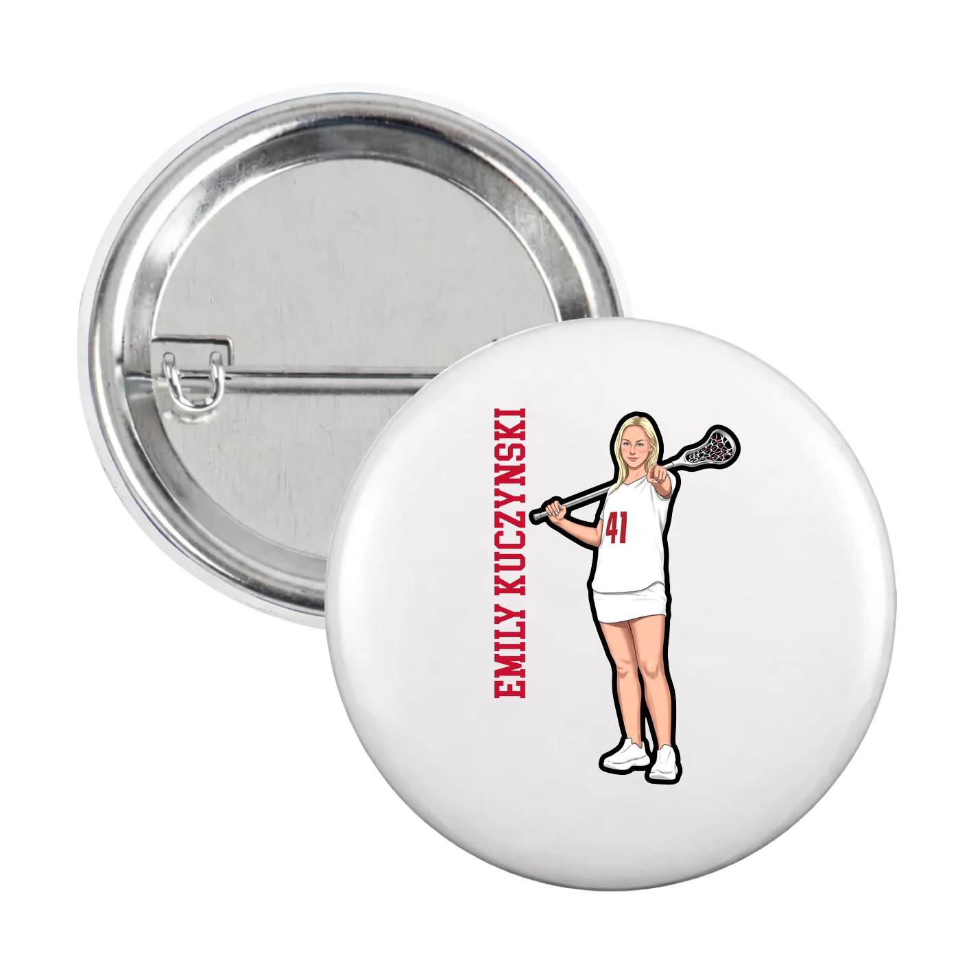 Game Day Button — Name Vertical in White