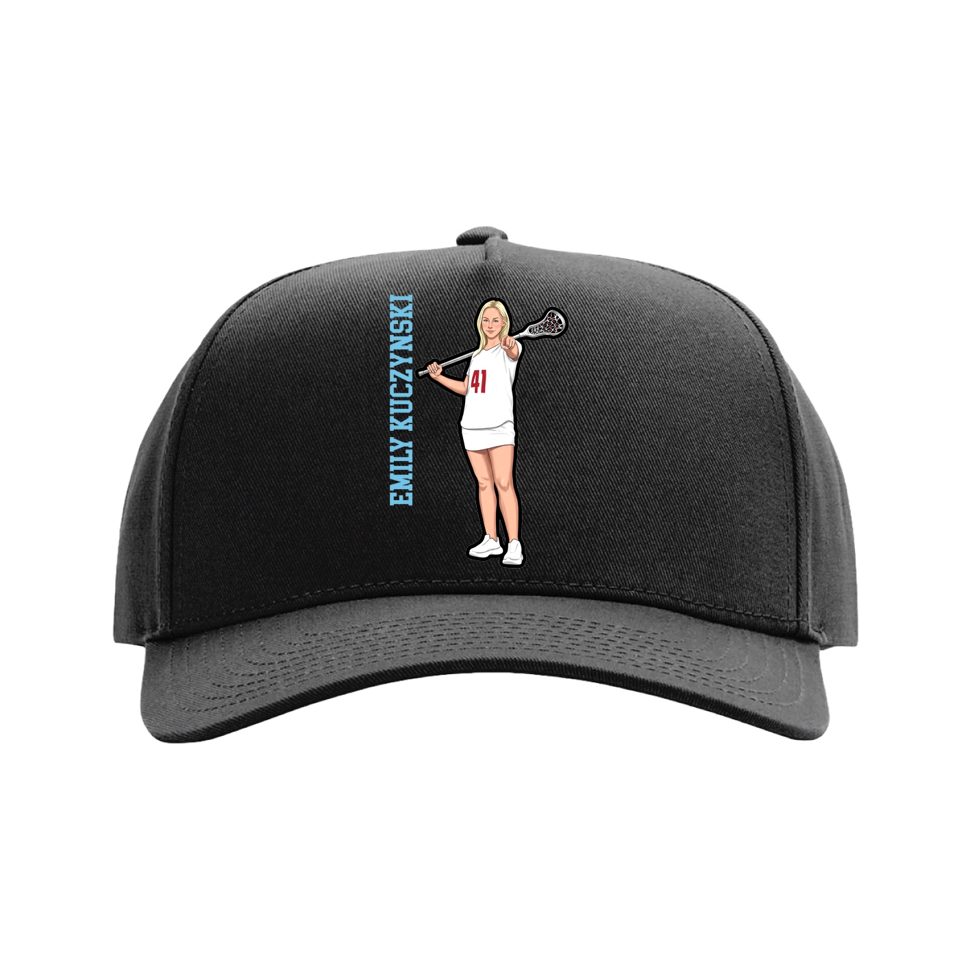 Full Fabric Five-Panel Champ Cap — Name Vertical in Black