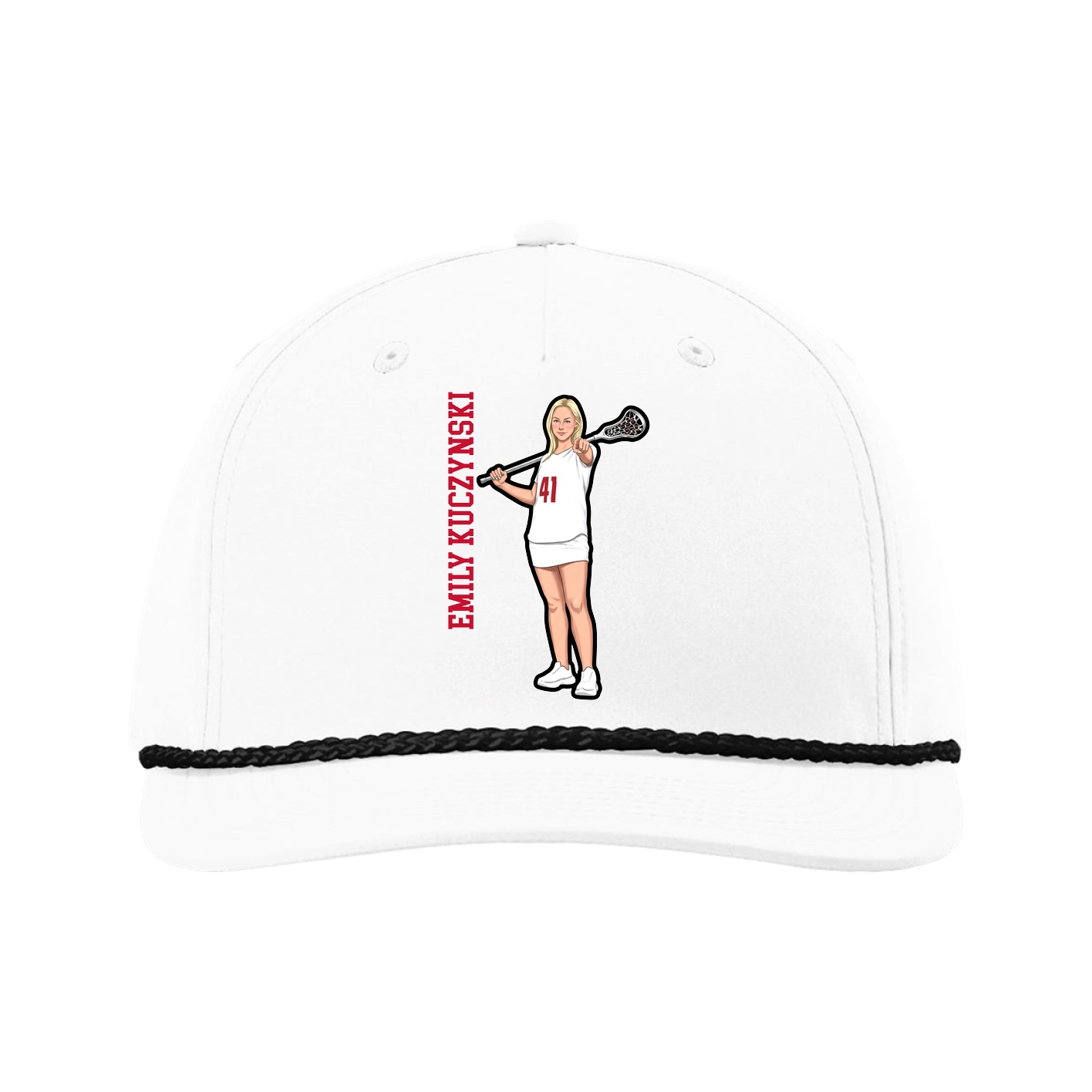 Five-Panel Classic Rope Cap — Name Vertical in White