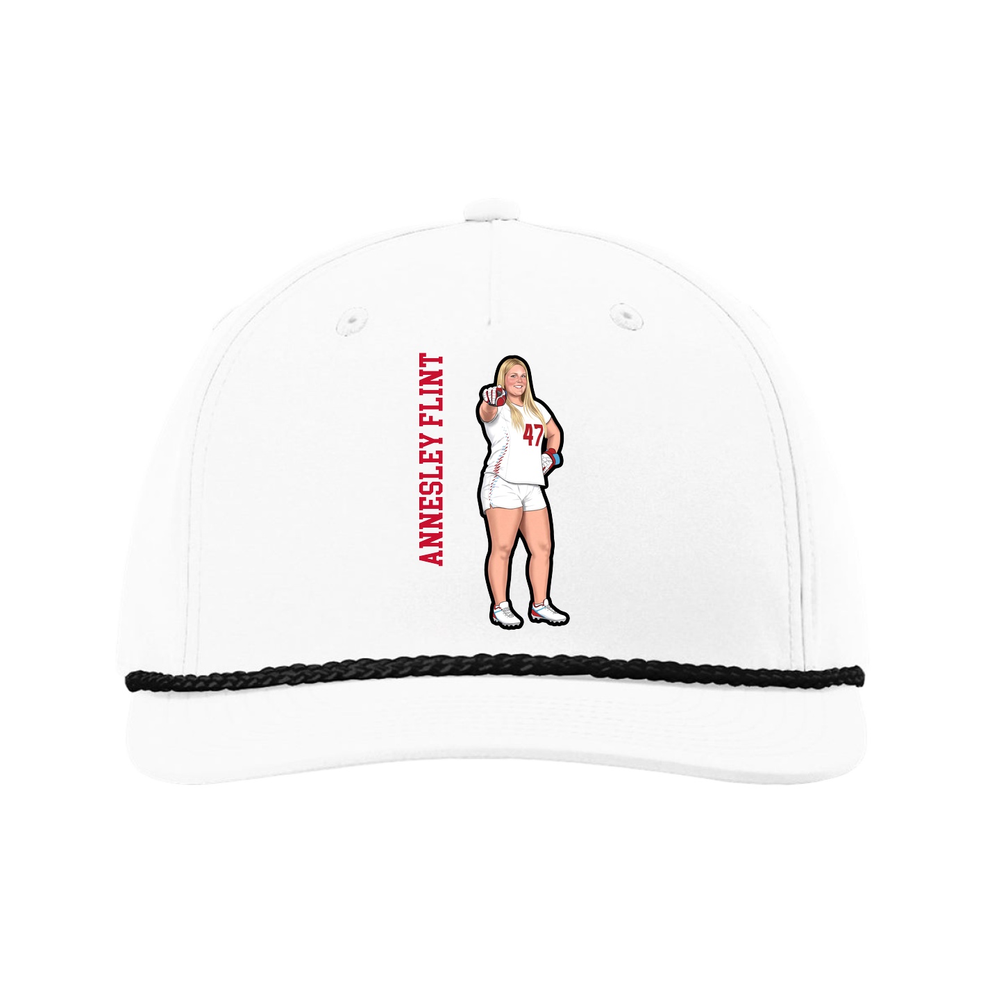 Five-Panel Classic Rope Cap — Name Vertical in White