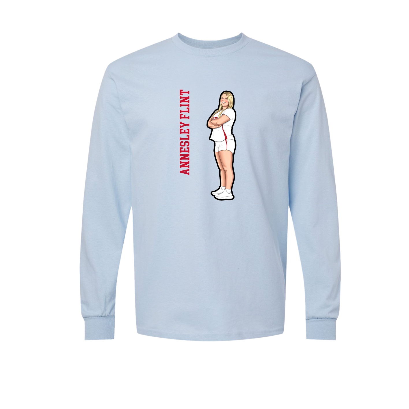 Long Sleeve Tee — Name Vertical in Light Blue