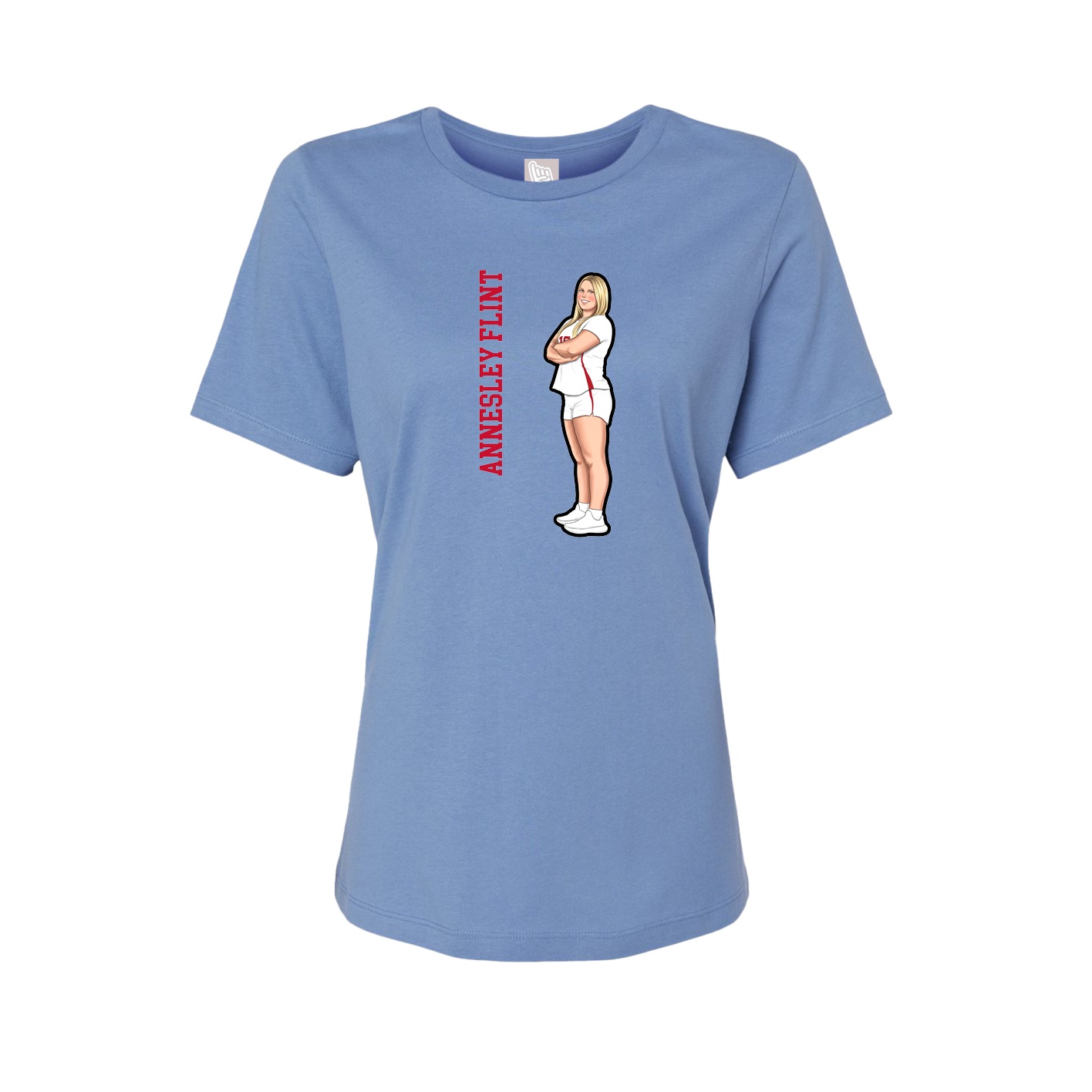 Fitted Women's Tee — Name Vertical in Powder Blue