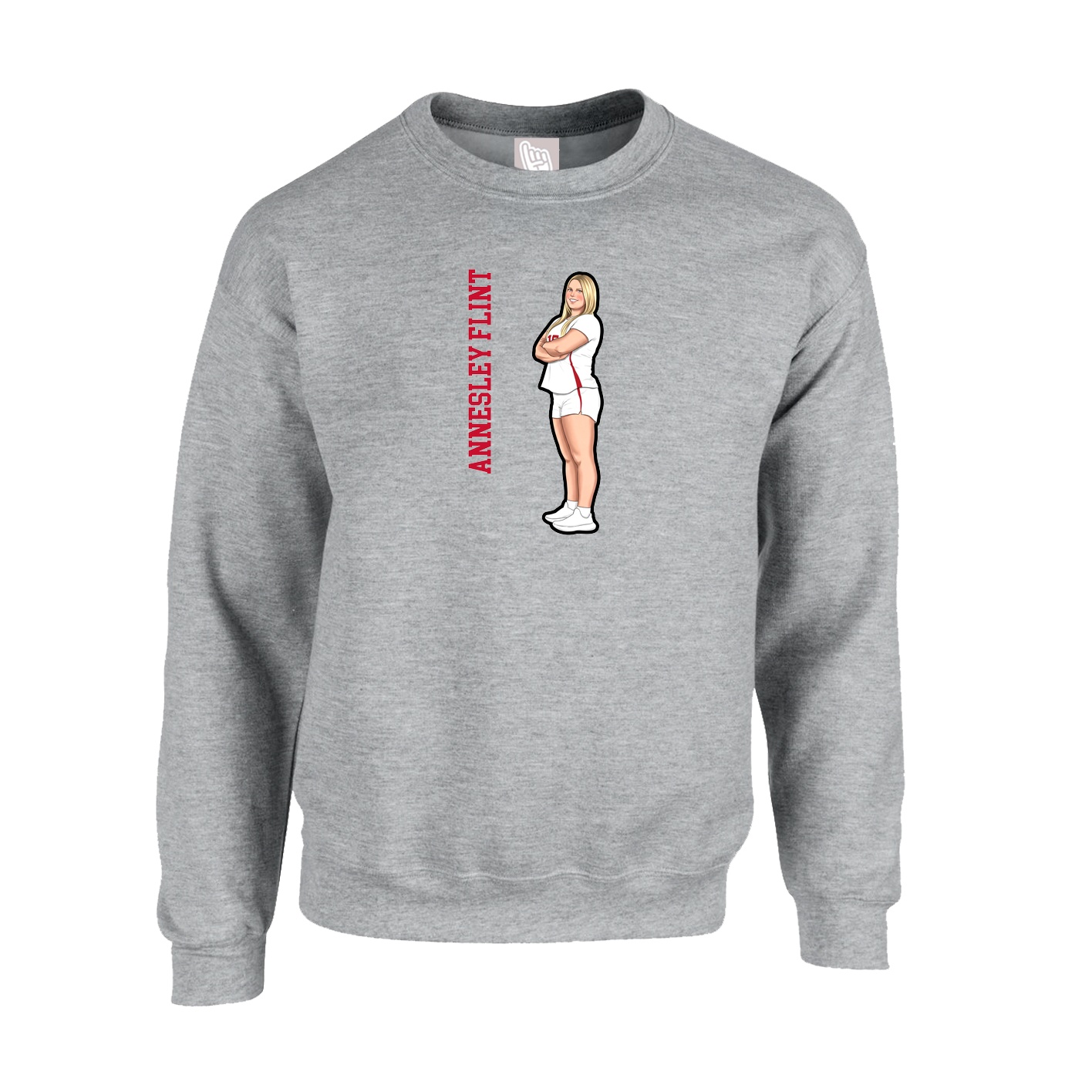 Fleece Crew — Name Vertical in Grey
