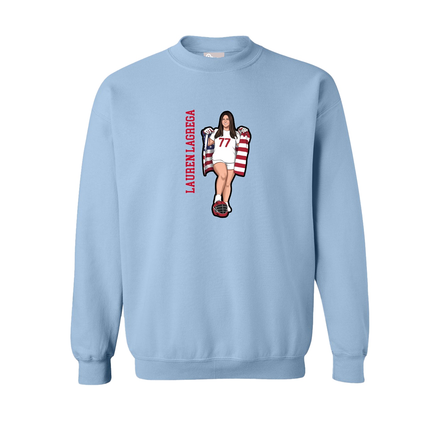 Fleece Crew — Name Vertical in Light Blue