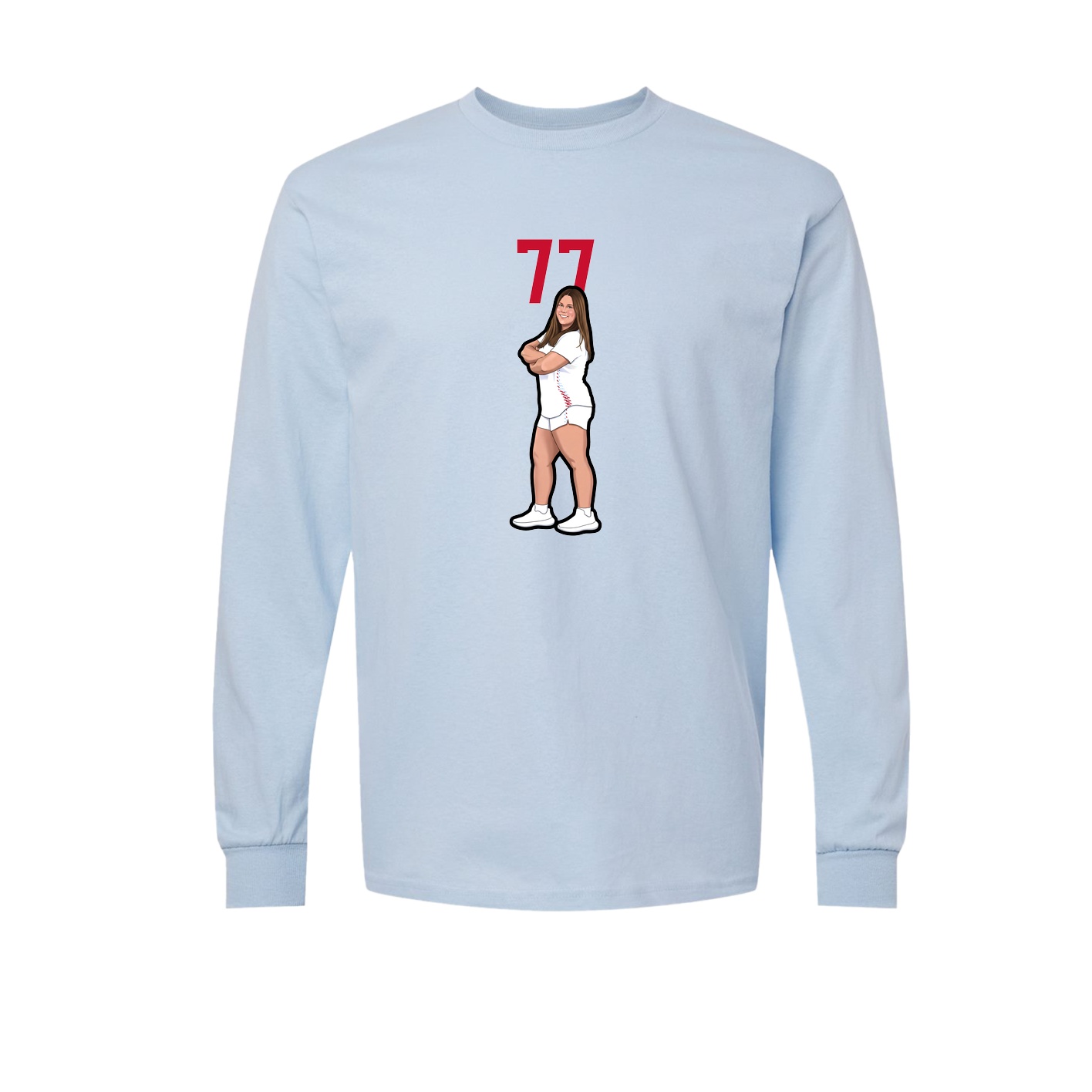 Long Sleeve Tee — Number Top in Light Blue