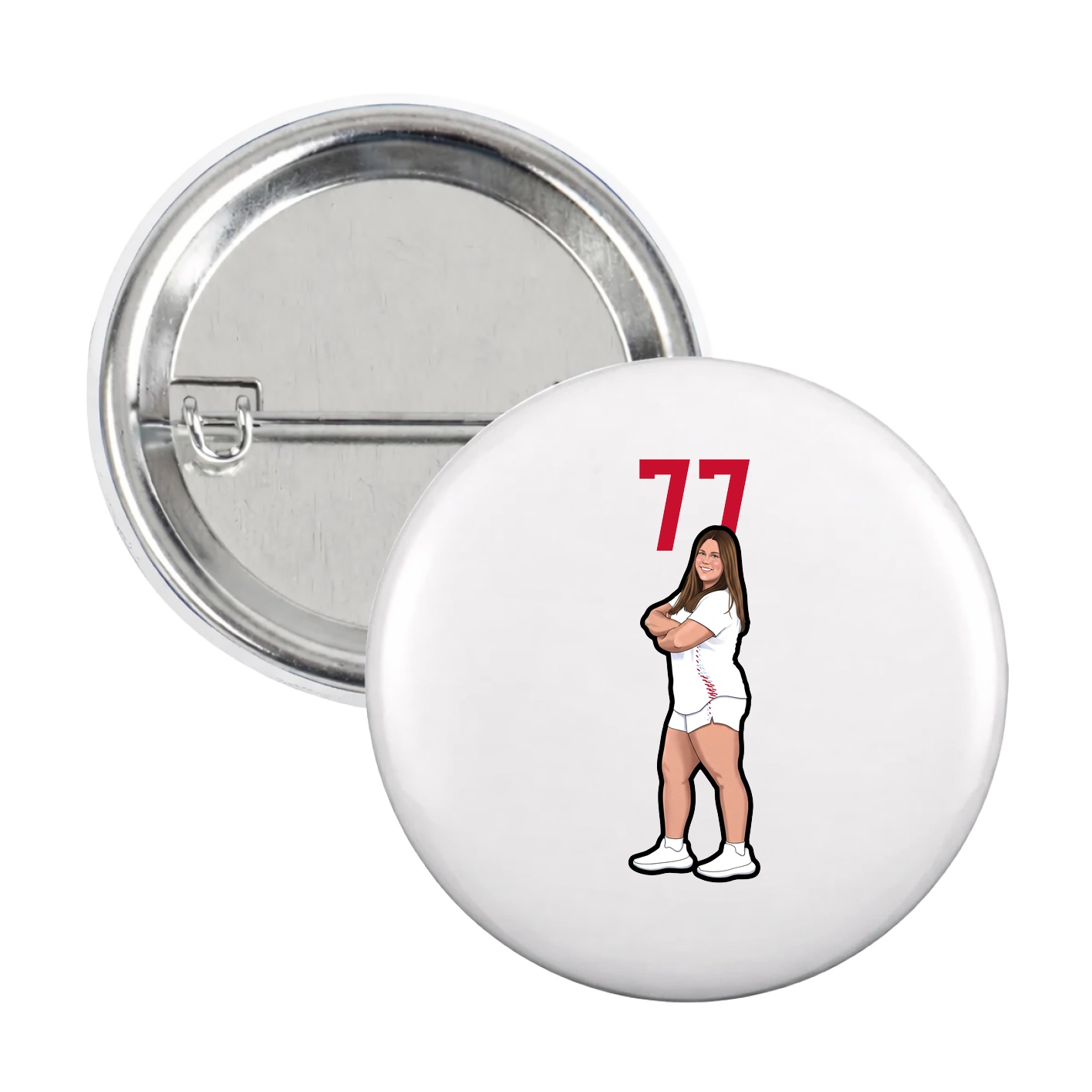 Game Day Button — Number Top in White