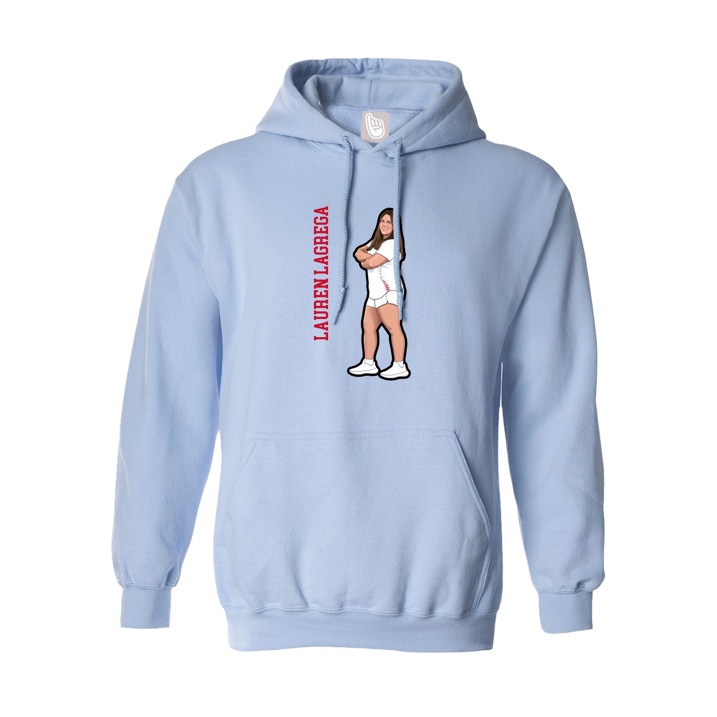 Hoodie — Name Vertical in Light Blue