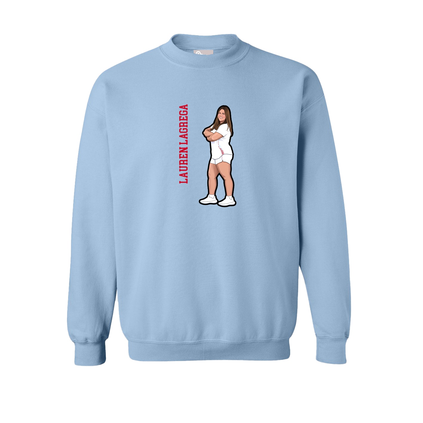 Fleece Crew — Name Vertical in Light Blue