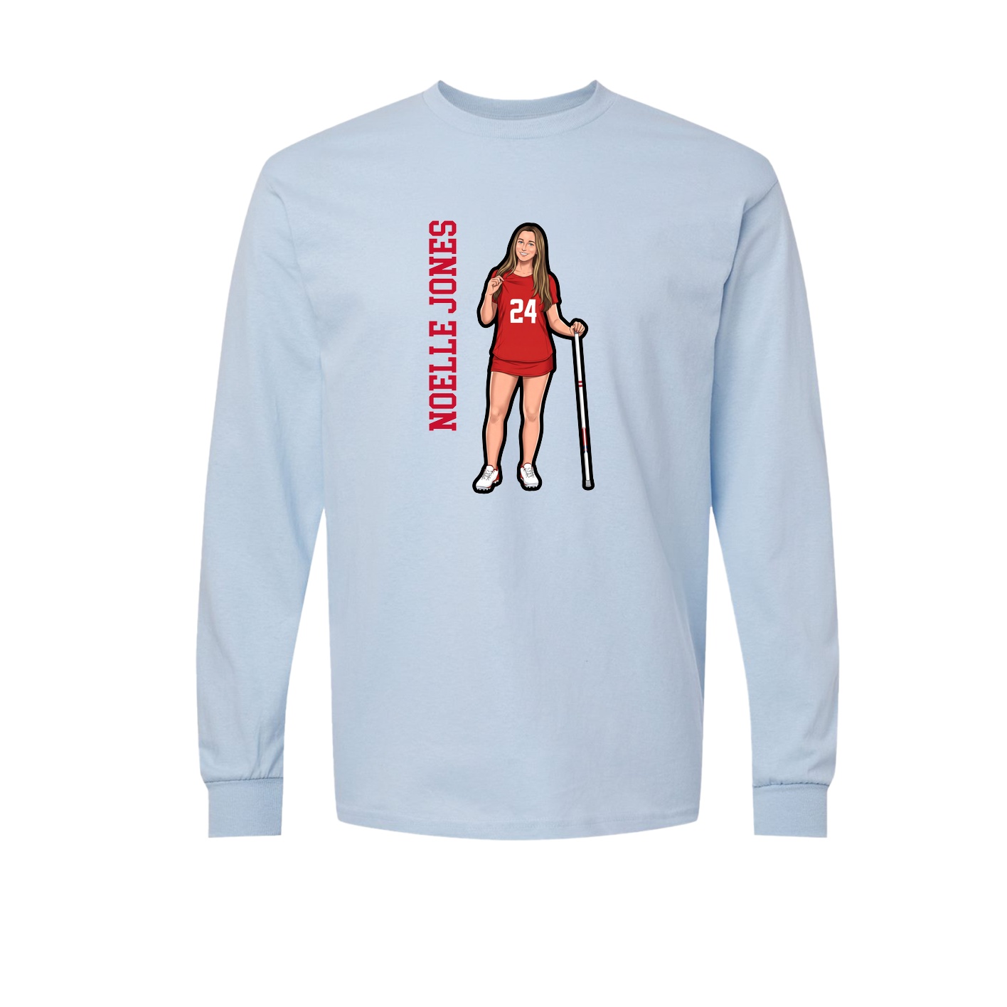 Long Sleeve Tee — Name Vertical in Light Blue