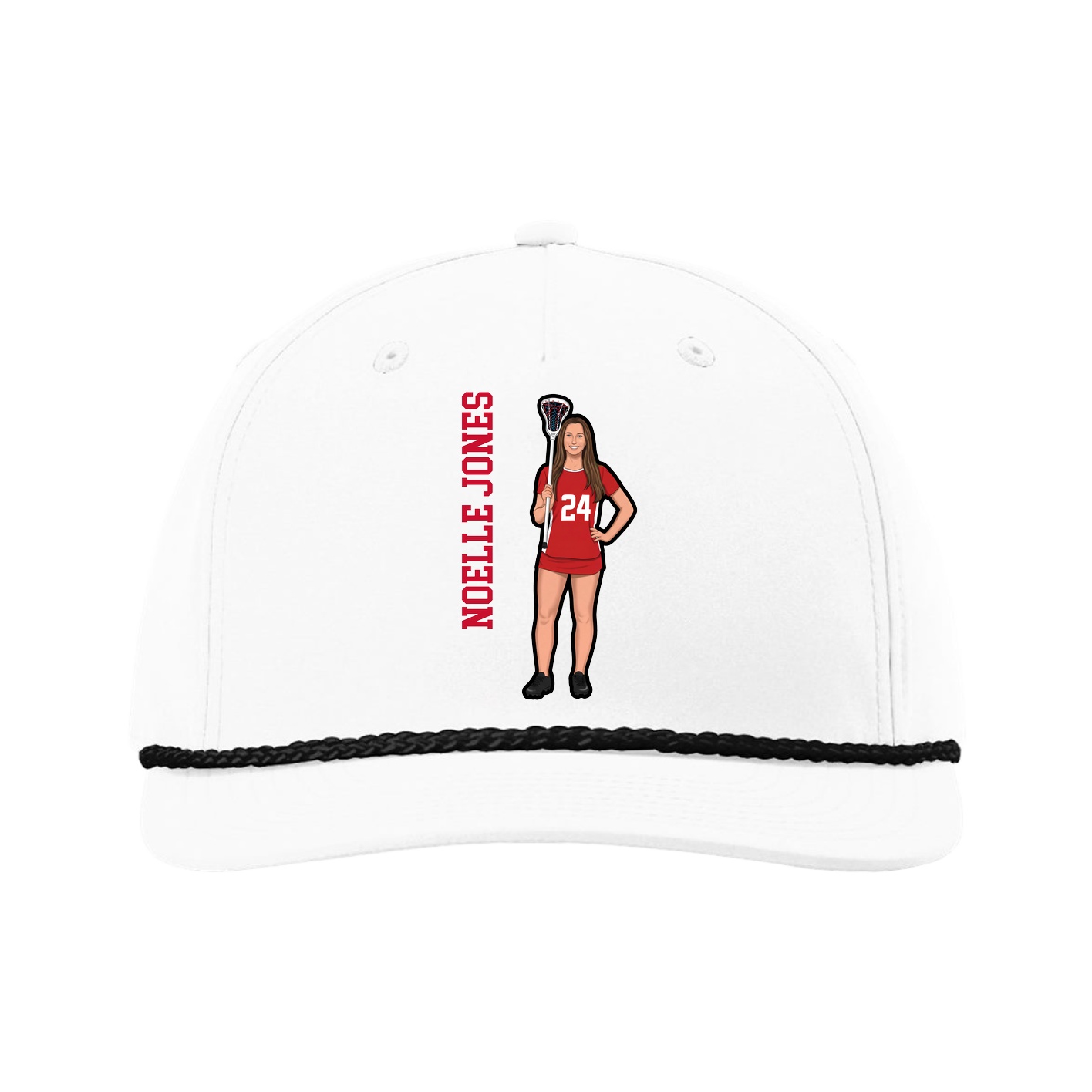 Five-Panel Classic Rope Cap — Name Vertical in White