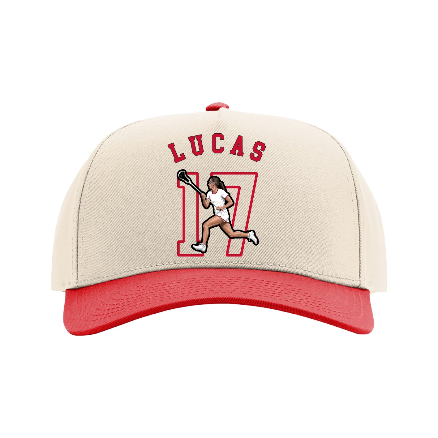 Full Fabric Five-Panel Champ Cap — Shirsey Arch in Cream/Red