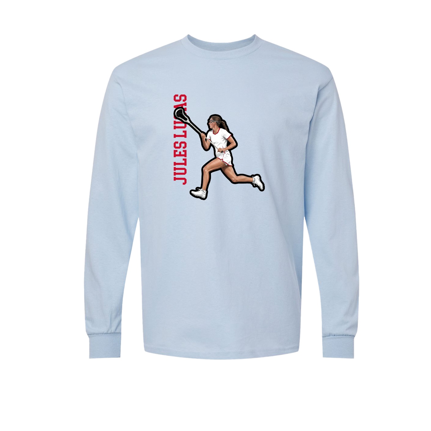 Long Sleeve Tee — Name Vertical in Light Blue