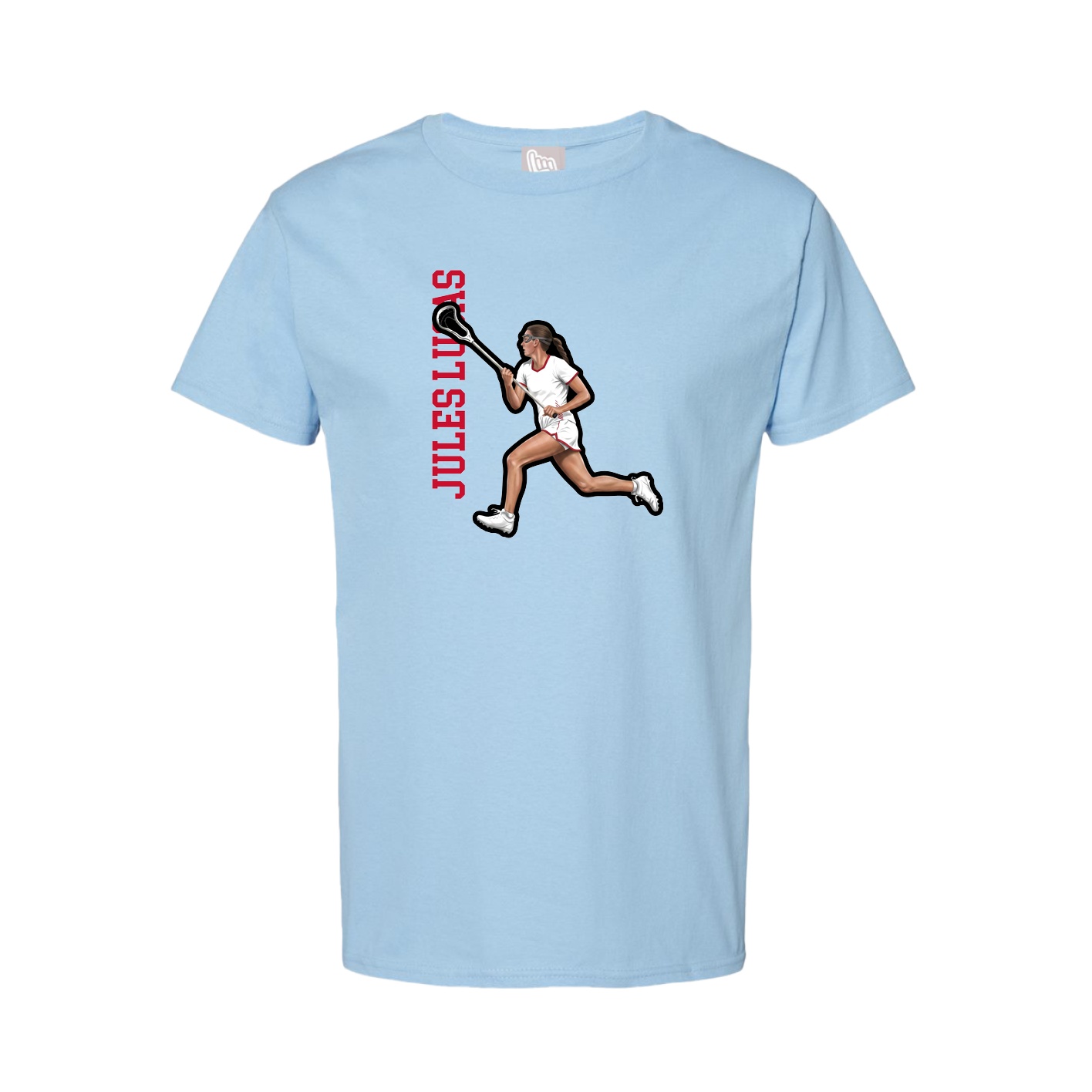 Youth Tee — Name Vertical in Light Blue