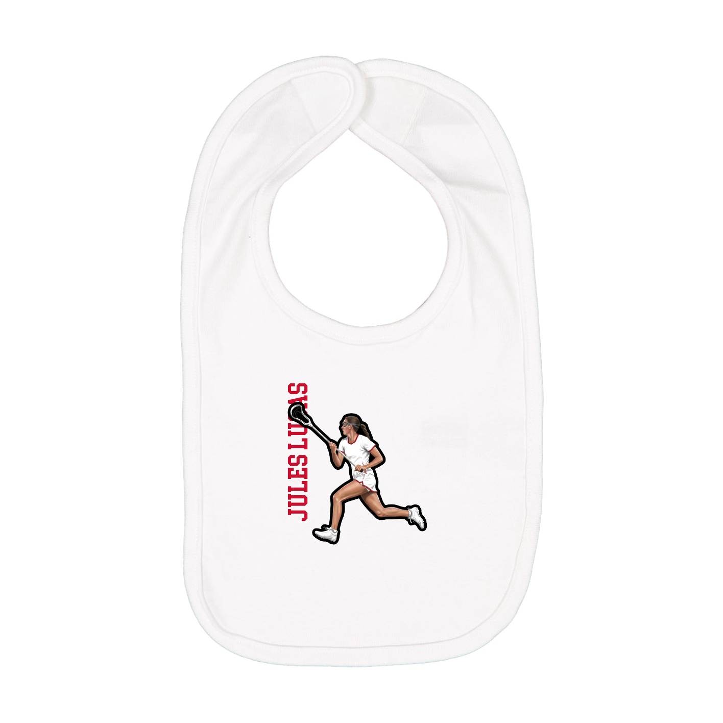 Infant Bib — Name Vertical in White
