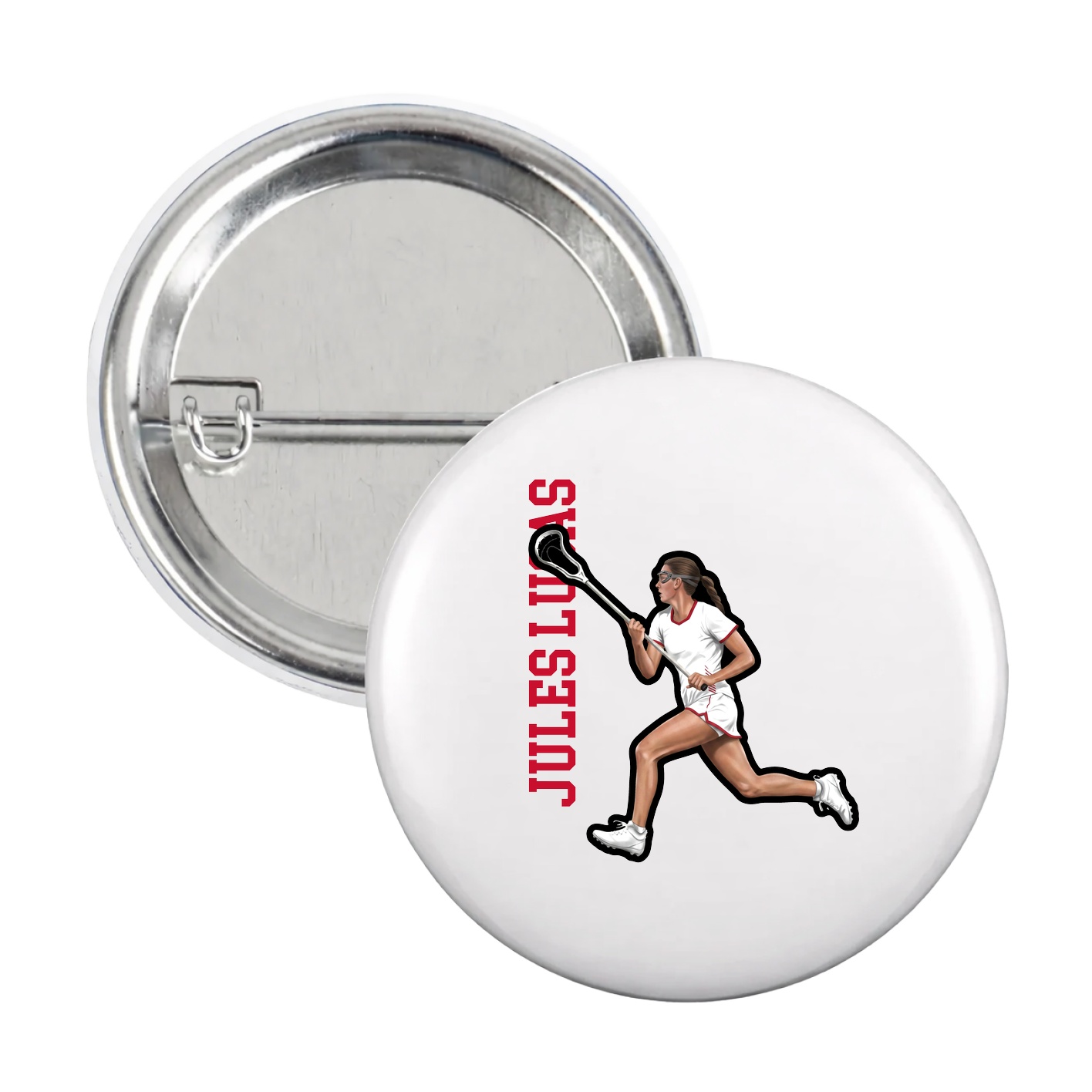 Game Day Button — Name Vertical in White