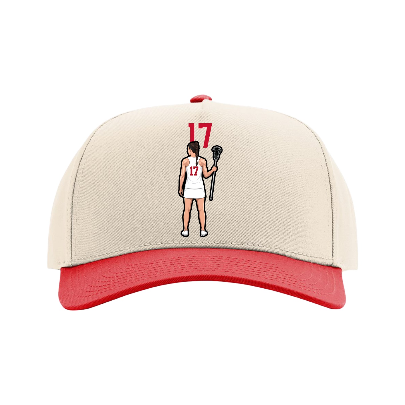 Full Fabric Five-Panel Champ Cap — Number Top in Cream/Red