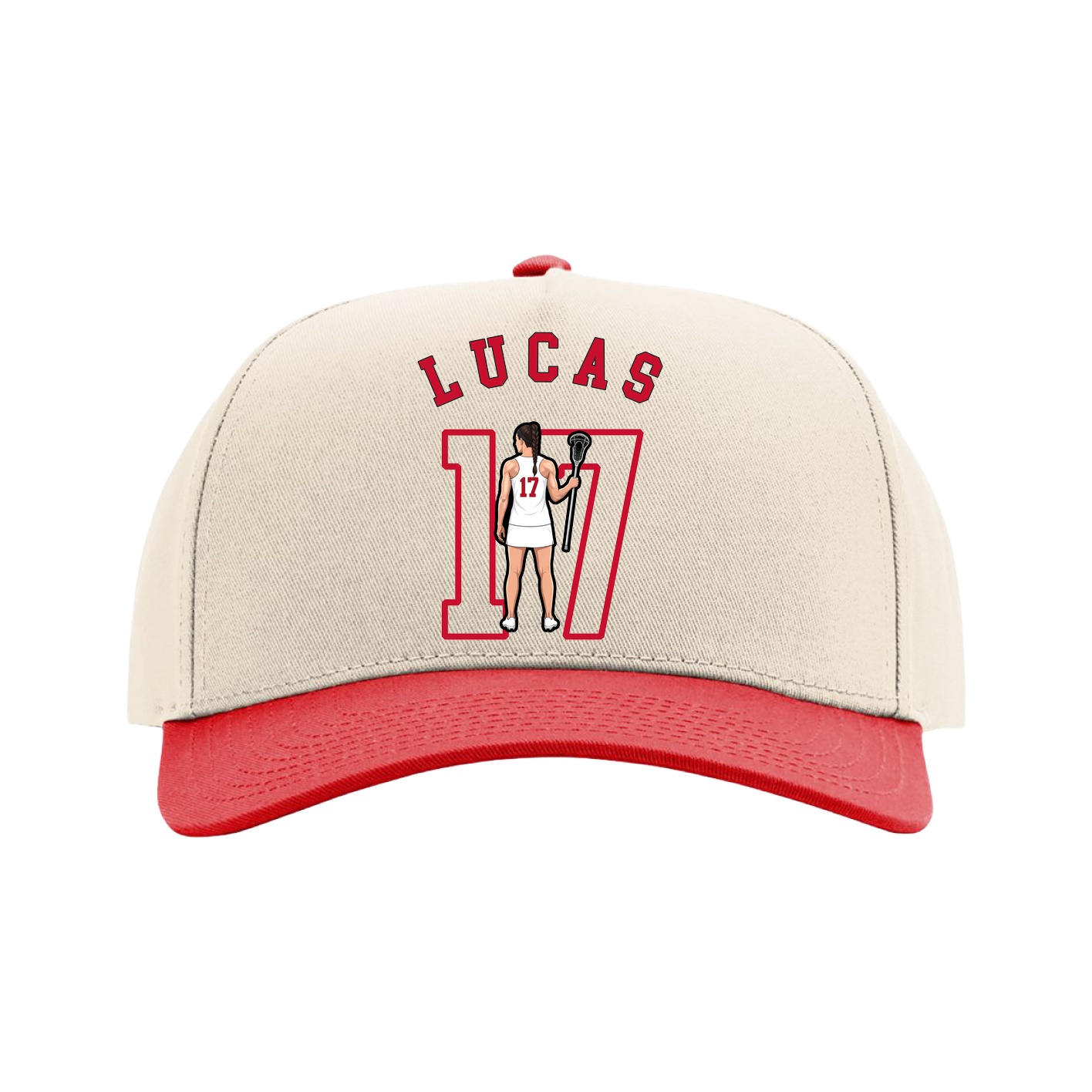 Full Fabric Five-Panel Champ Cap — Shirsey Arch in Cream/Red