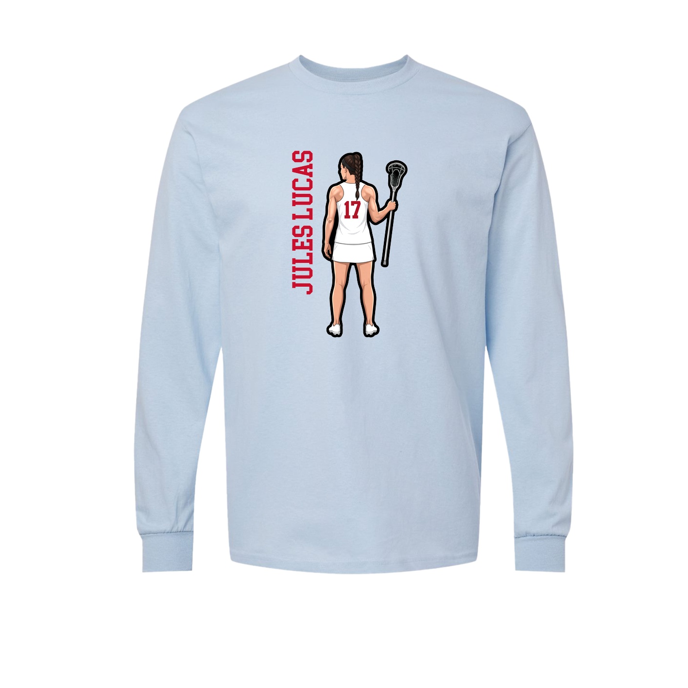 Long Sleeve Tee — Name Vertical in Light Blue