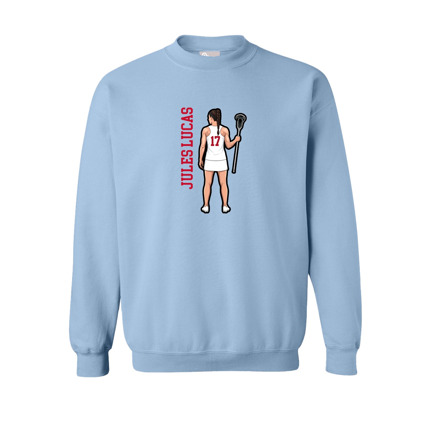 Fleece Crew — Name Vertical in Light Blue