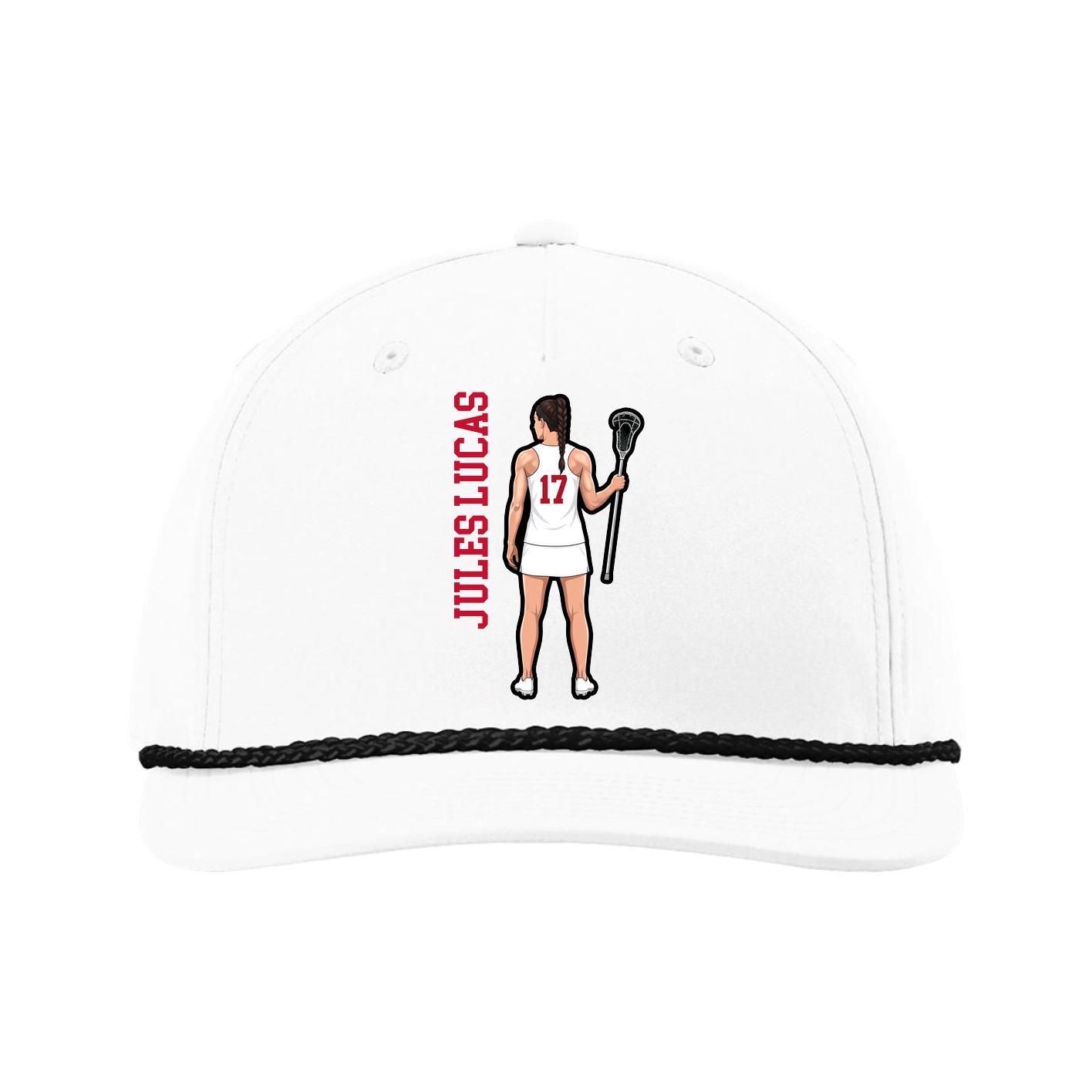 Five-Panel Classic Rope Cap — Name Vertical in White