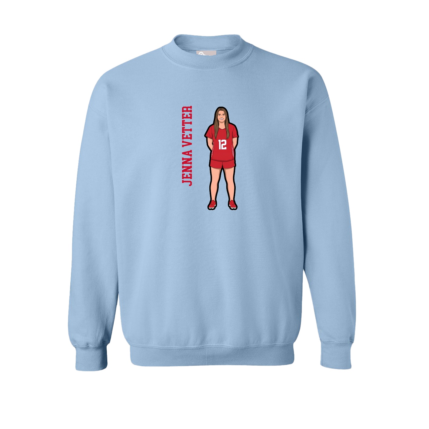 Fleece Crew — Name Vertical in Light Blue