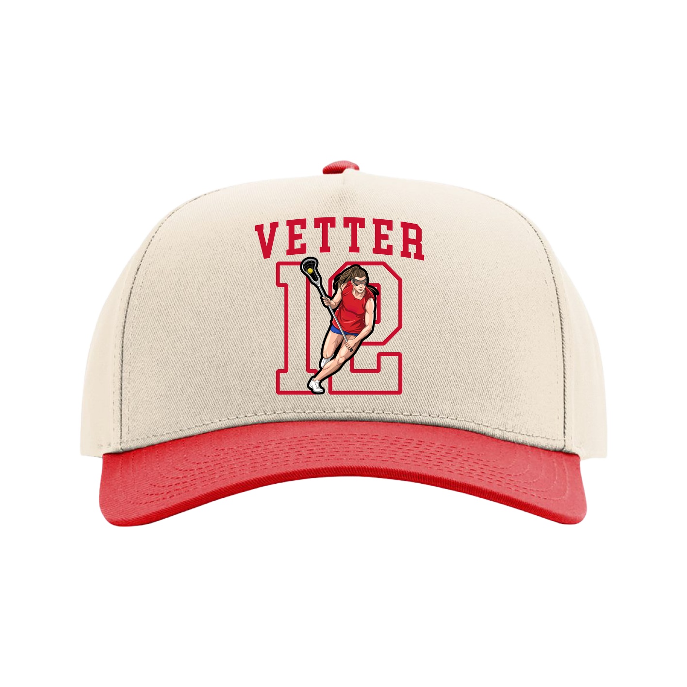 Full Fabric Five-Panel Champ Cap — Shirsey in Cream/Red