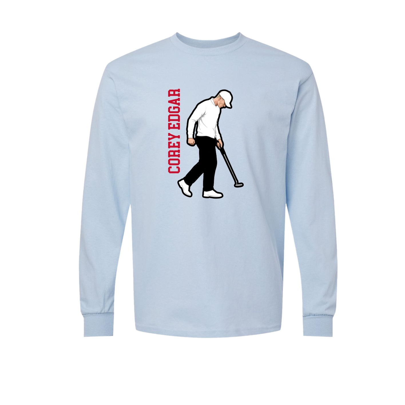 Long Sleeve Tee — Name Vertical in Light Blue