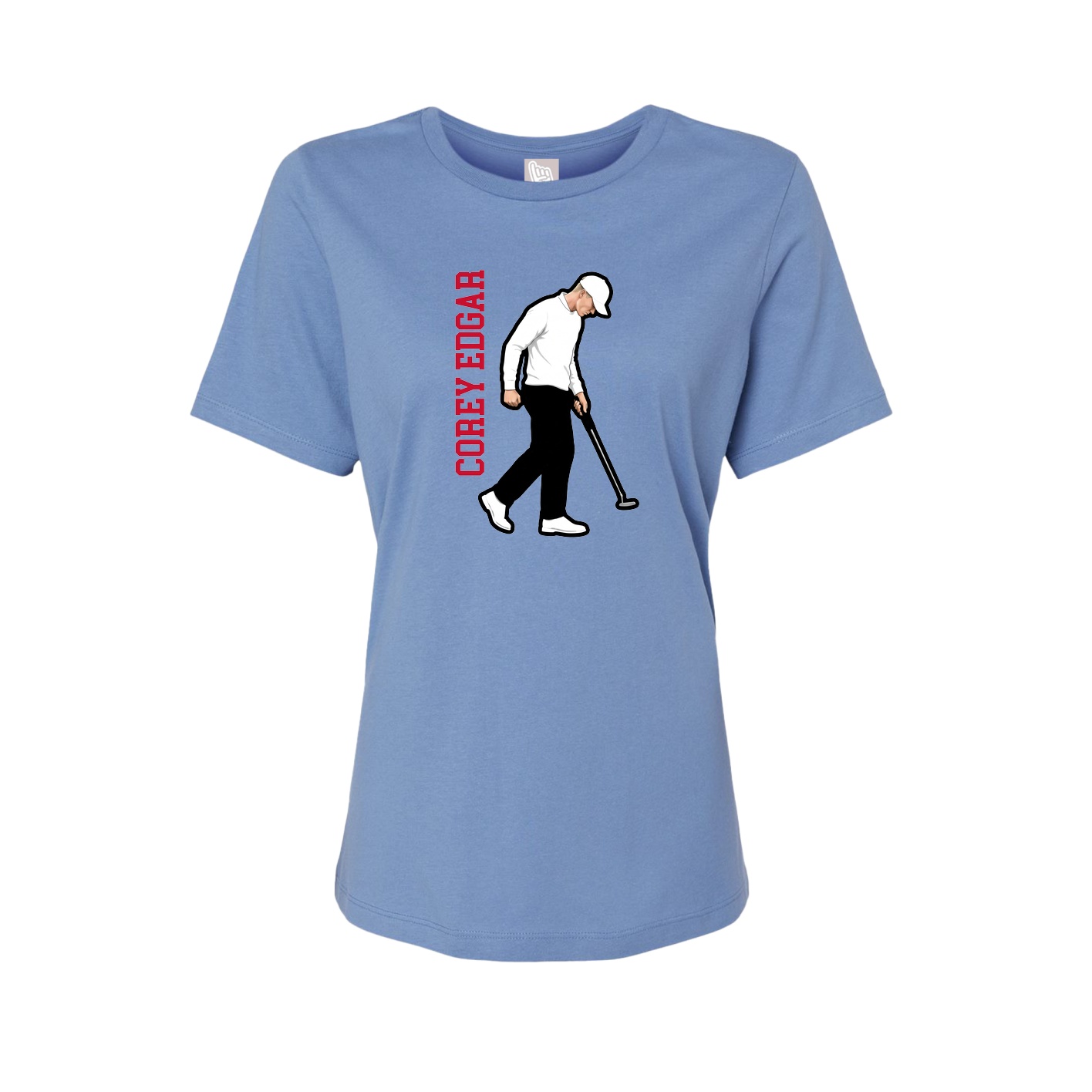 Fitted Women's Tee — Name Vertical in Powder Blue