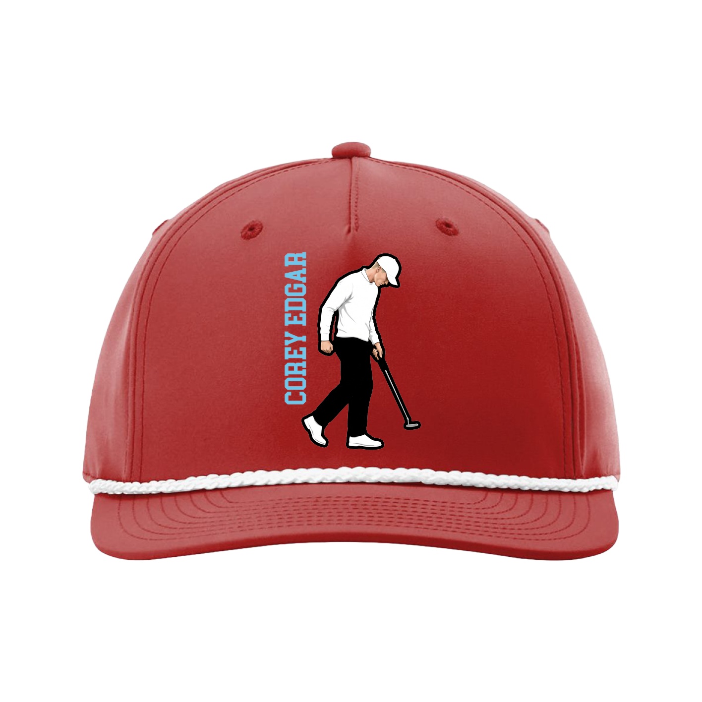 Five-Panel Classic Rope Cap — Name Vertical in Red