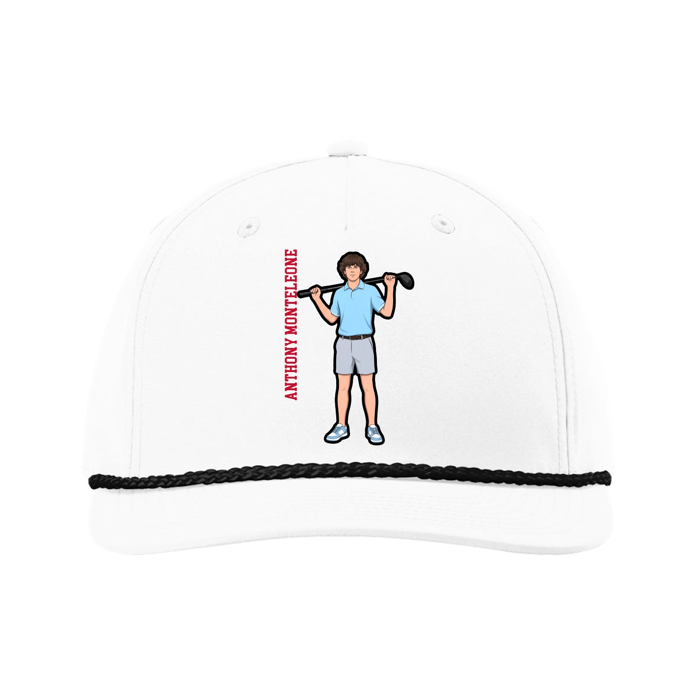 Five-Panel Classic Rope Cap — Name Vertical in White