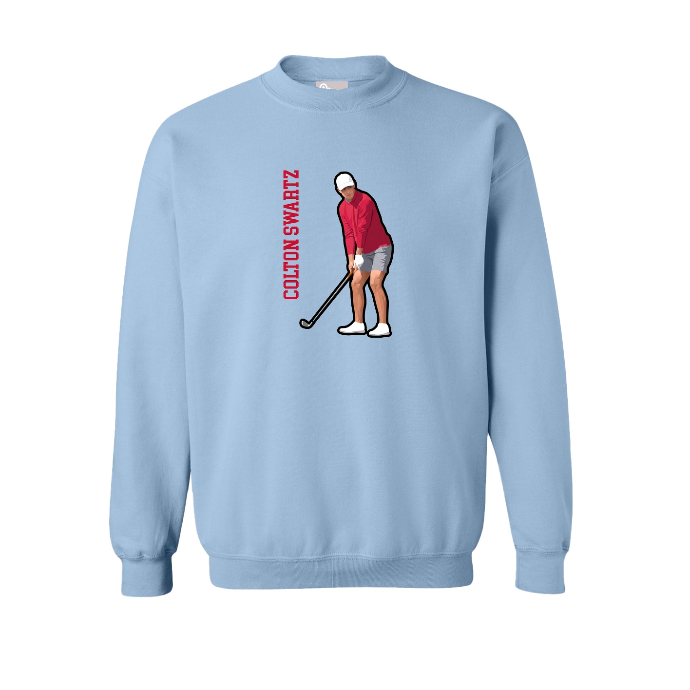 Fleece Crew — Name Vertical in Light Blue