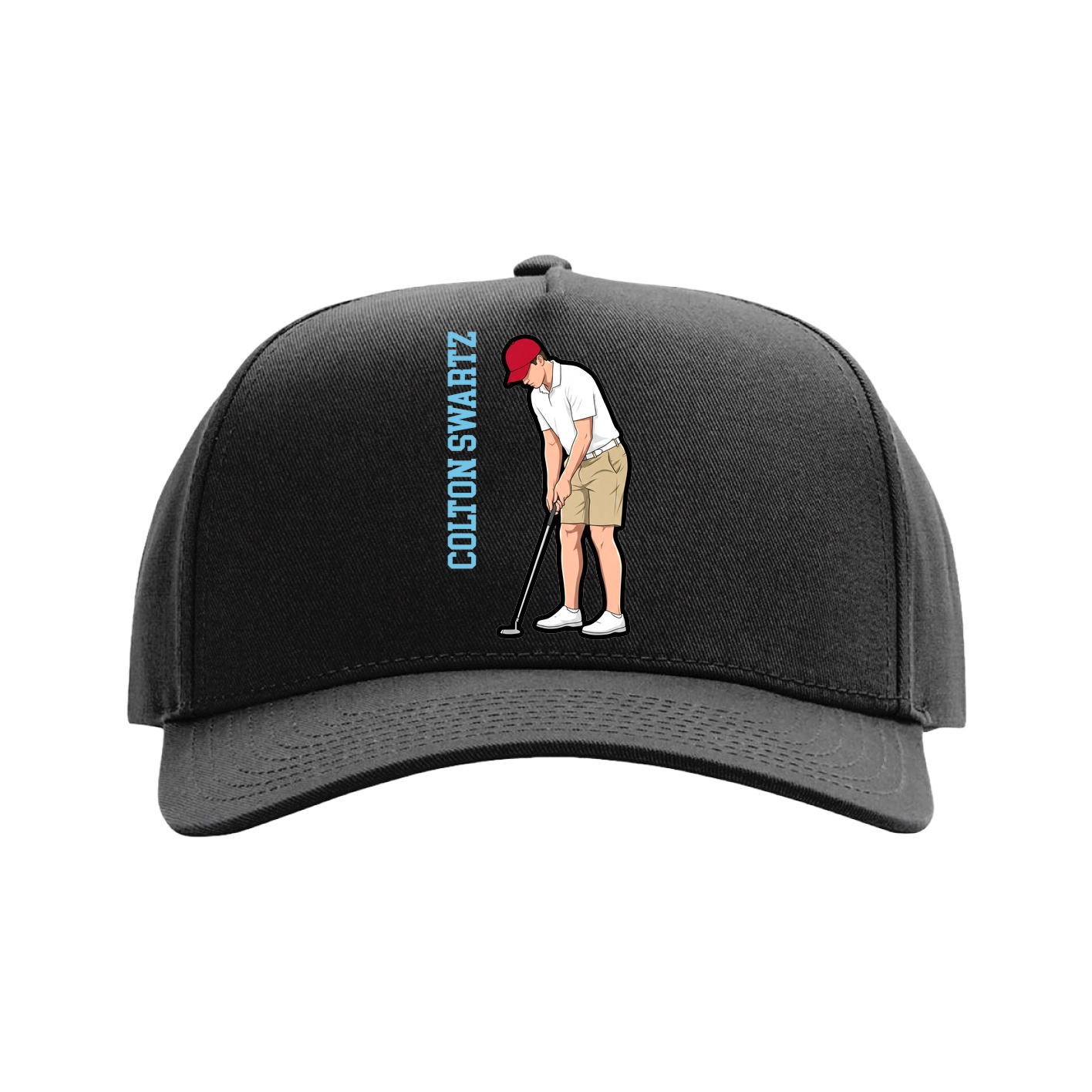 Full Fabric Five-Panel Champ Cap — Name Vertical in Black