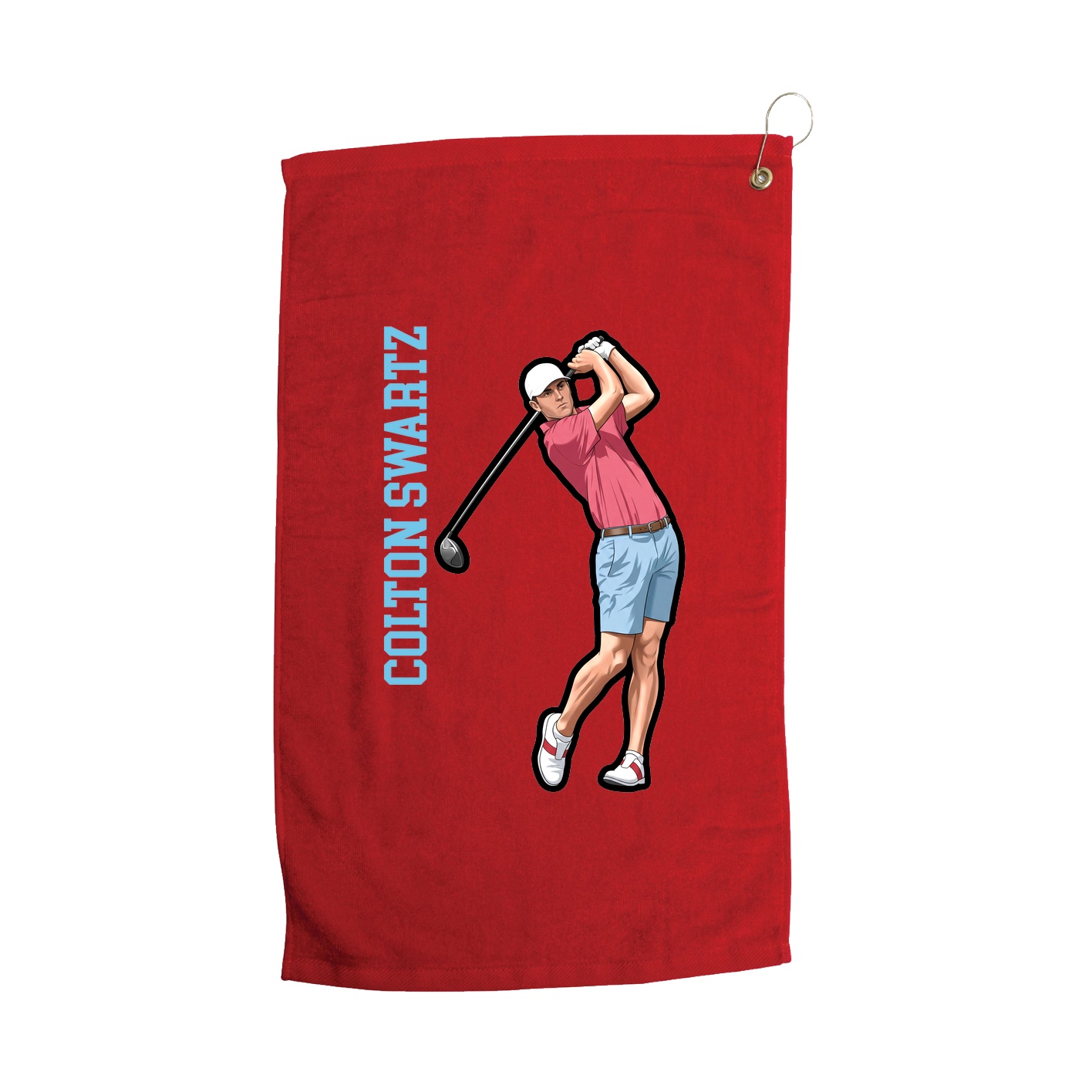 Golf Towel — Name Vertical in Red