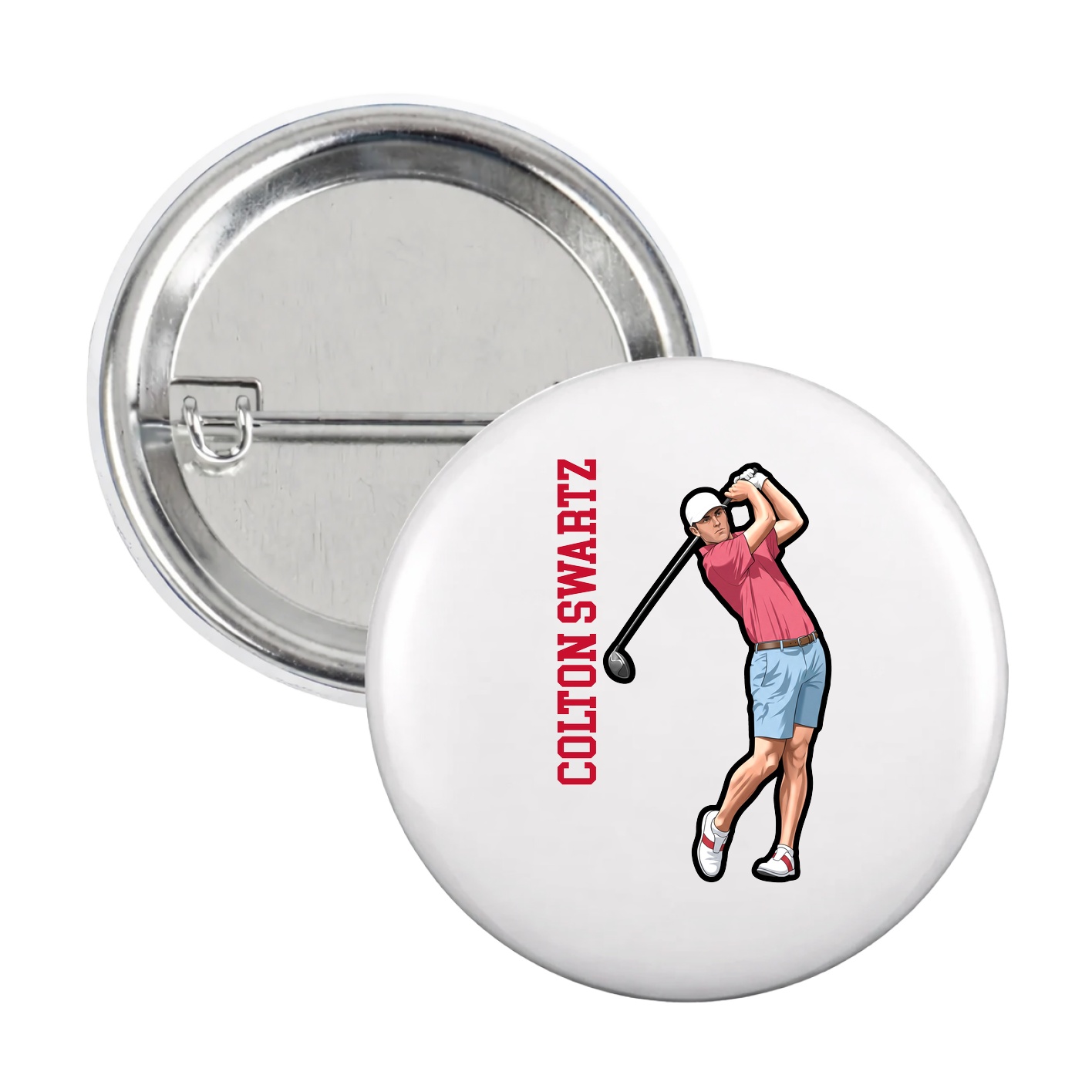 Game Day Button — Name Vertical in White