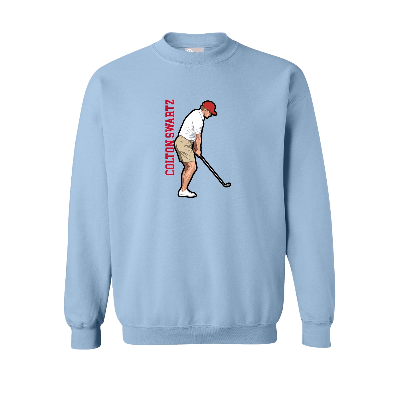 Fleece Crew — Name Vertical in Light Blue