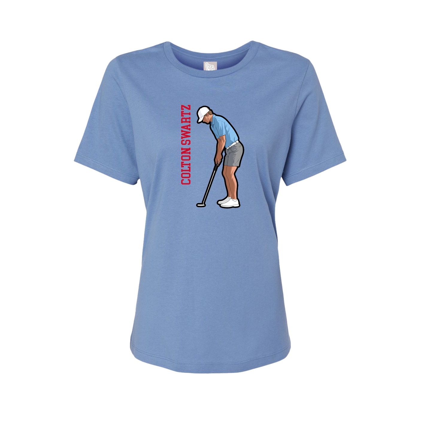 Fitted Women's Tee — Name Vertical in Powder Blue