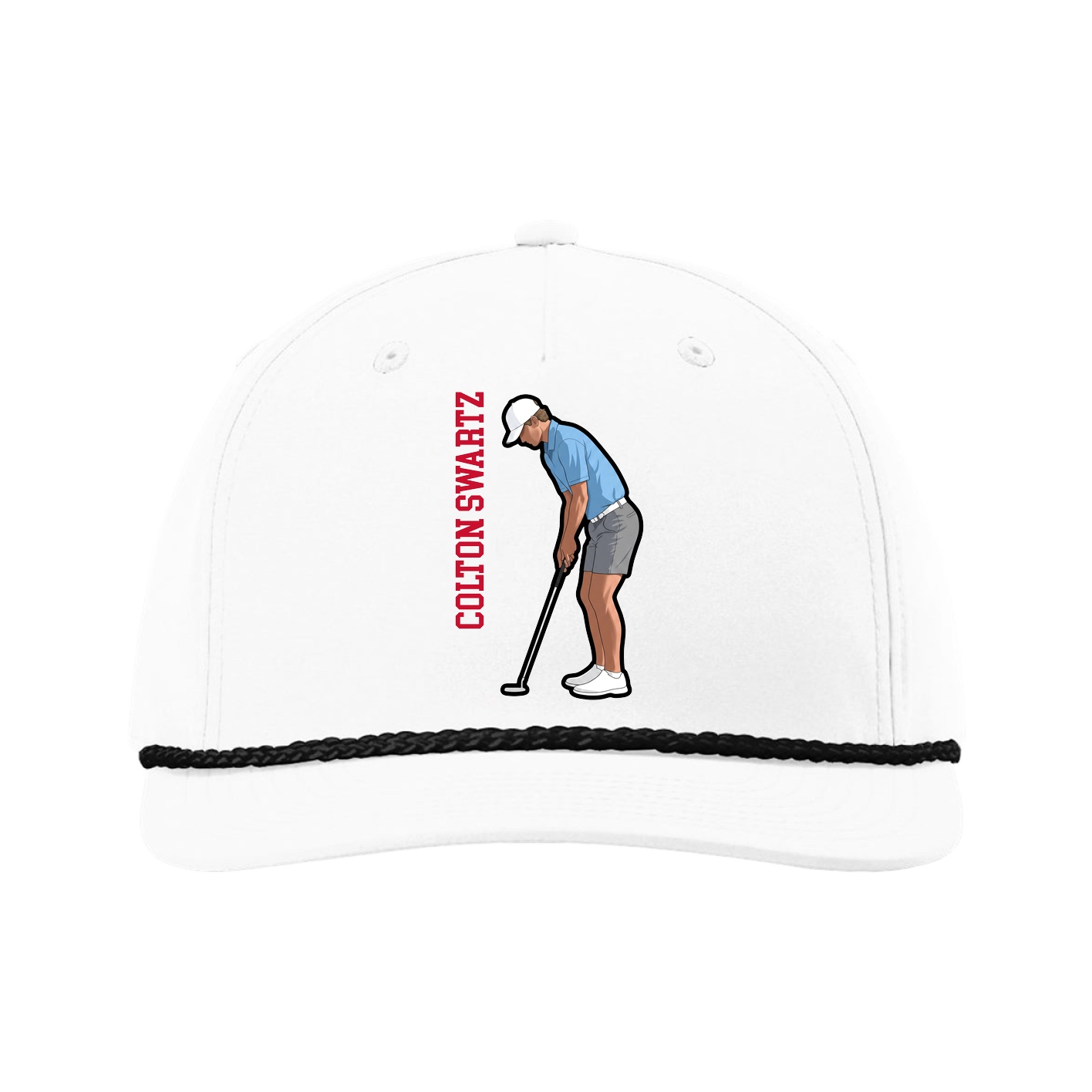 Five-Panel Classic Rope Cap — Name Vertical in White