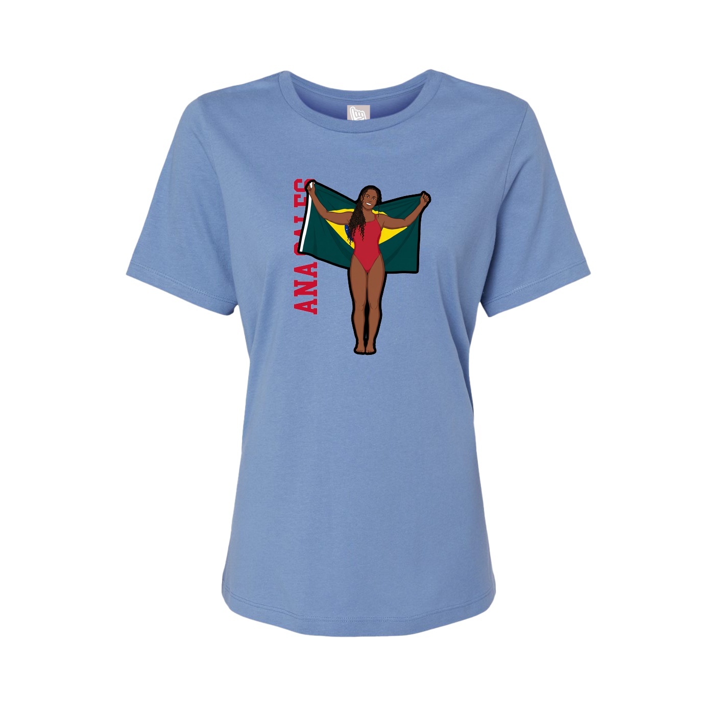 Womens Tee — Name Vertical in Powder Blue