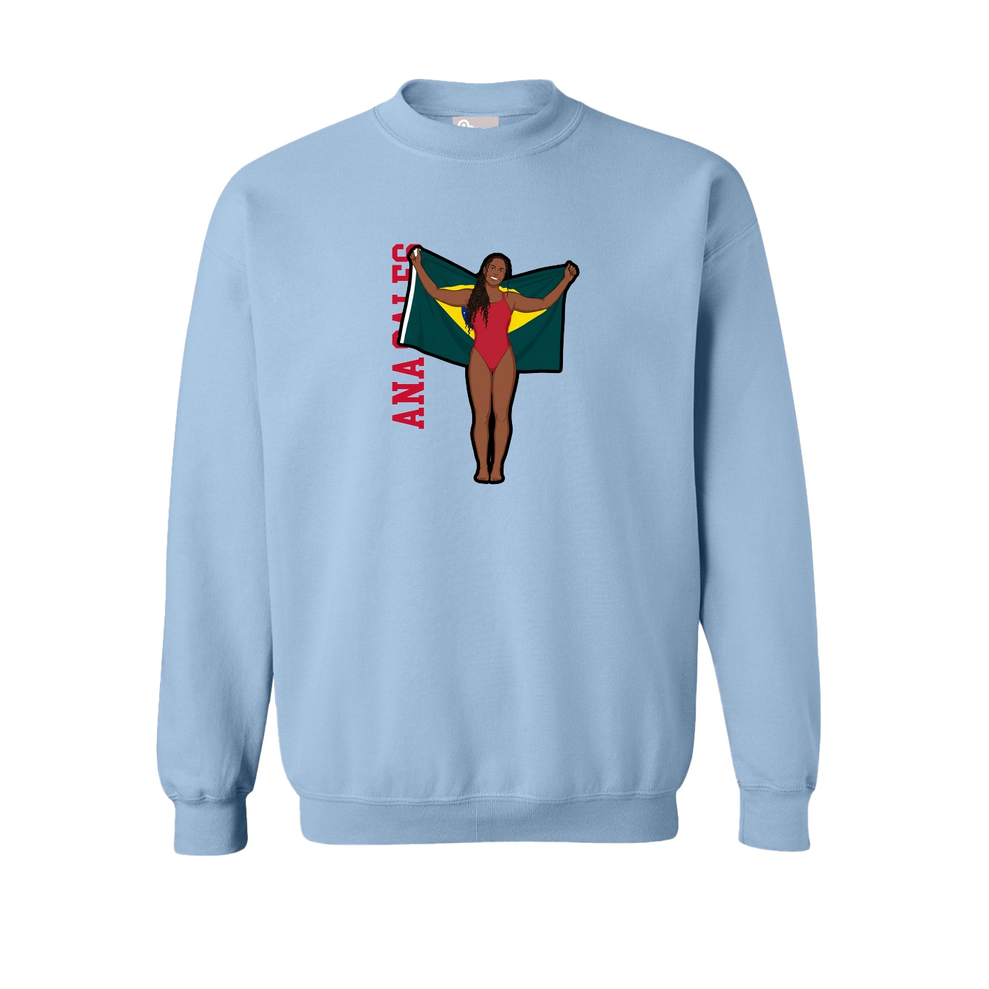Fleece Crew — Name Vertical in Light Blue