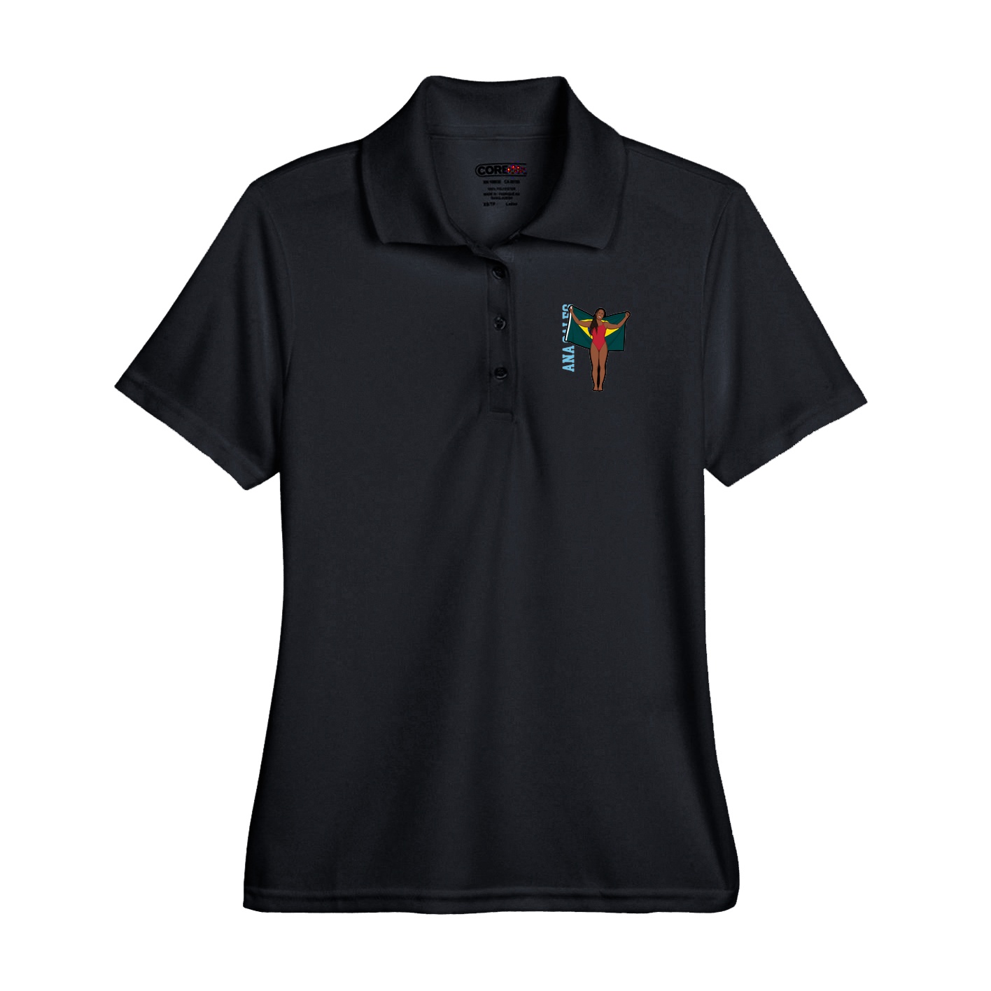 Performance Polo — Name Vertical in Black
