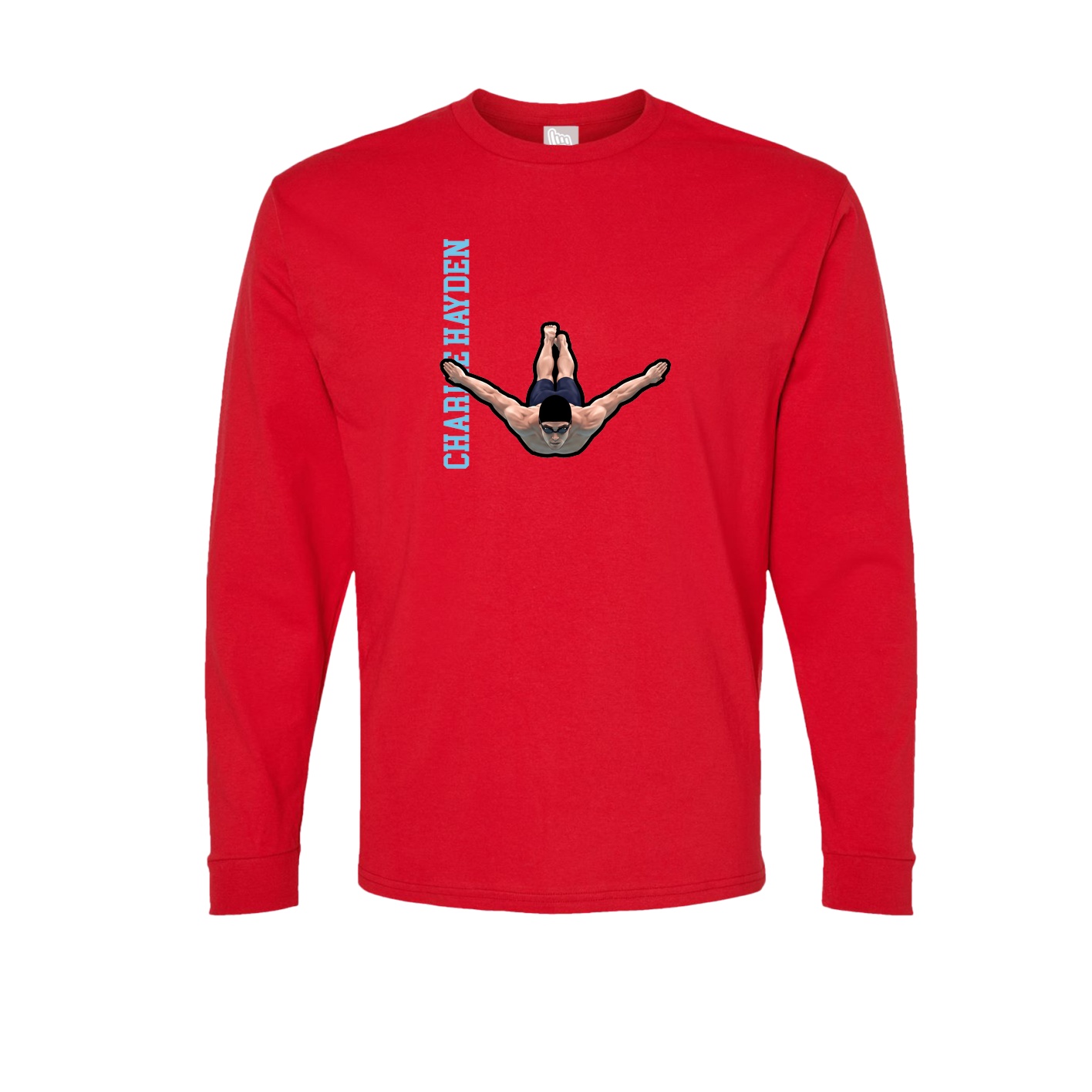 Long Sleeve Tee — Name Vertical in Red