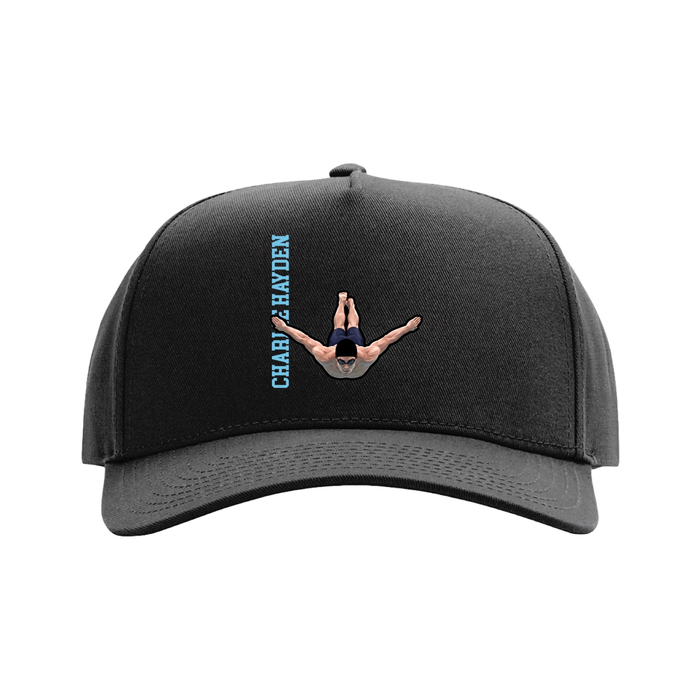Full Fabric Five-Panel Champ Cap — Name Vertical in Black