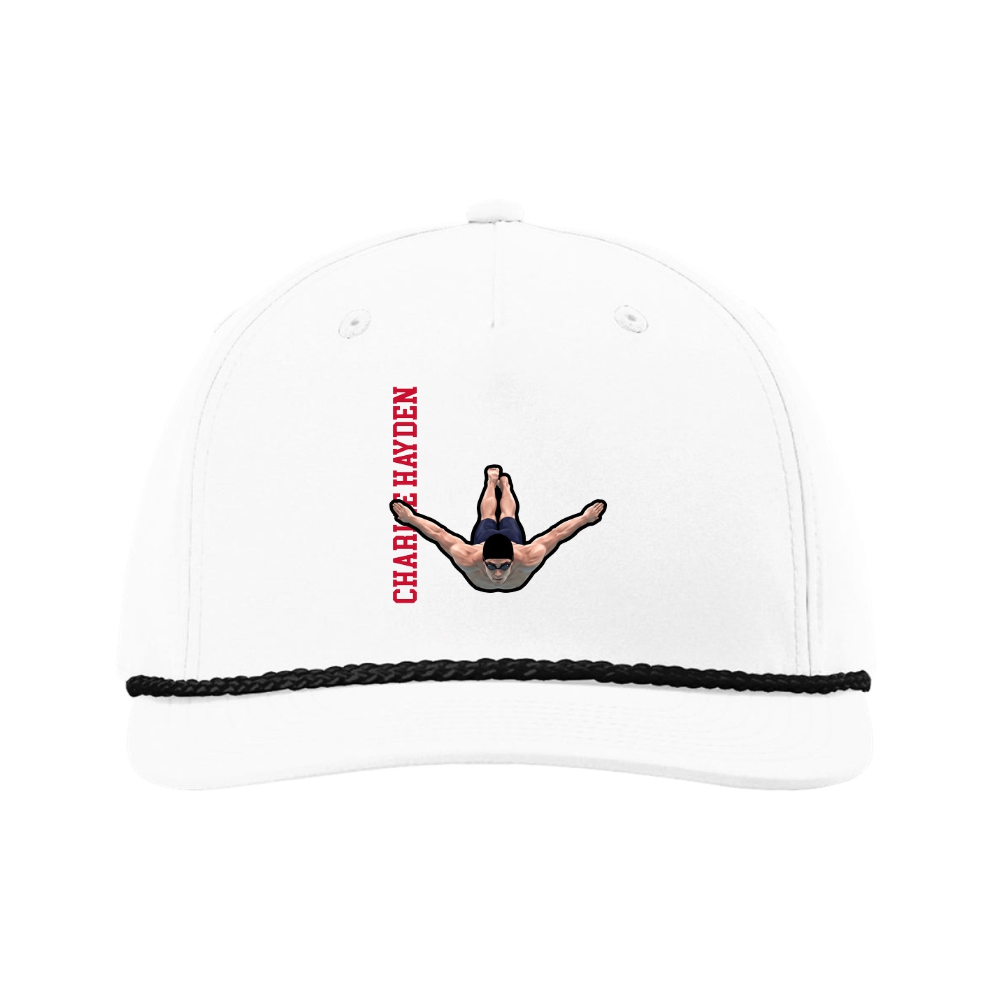 Five-Panel Classic Rope Cap — Name Vertical in White