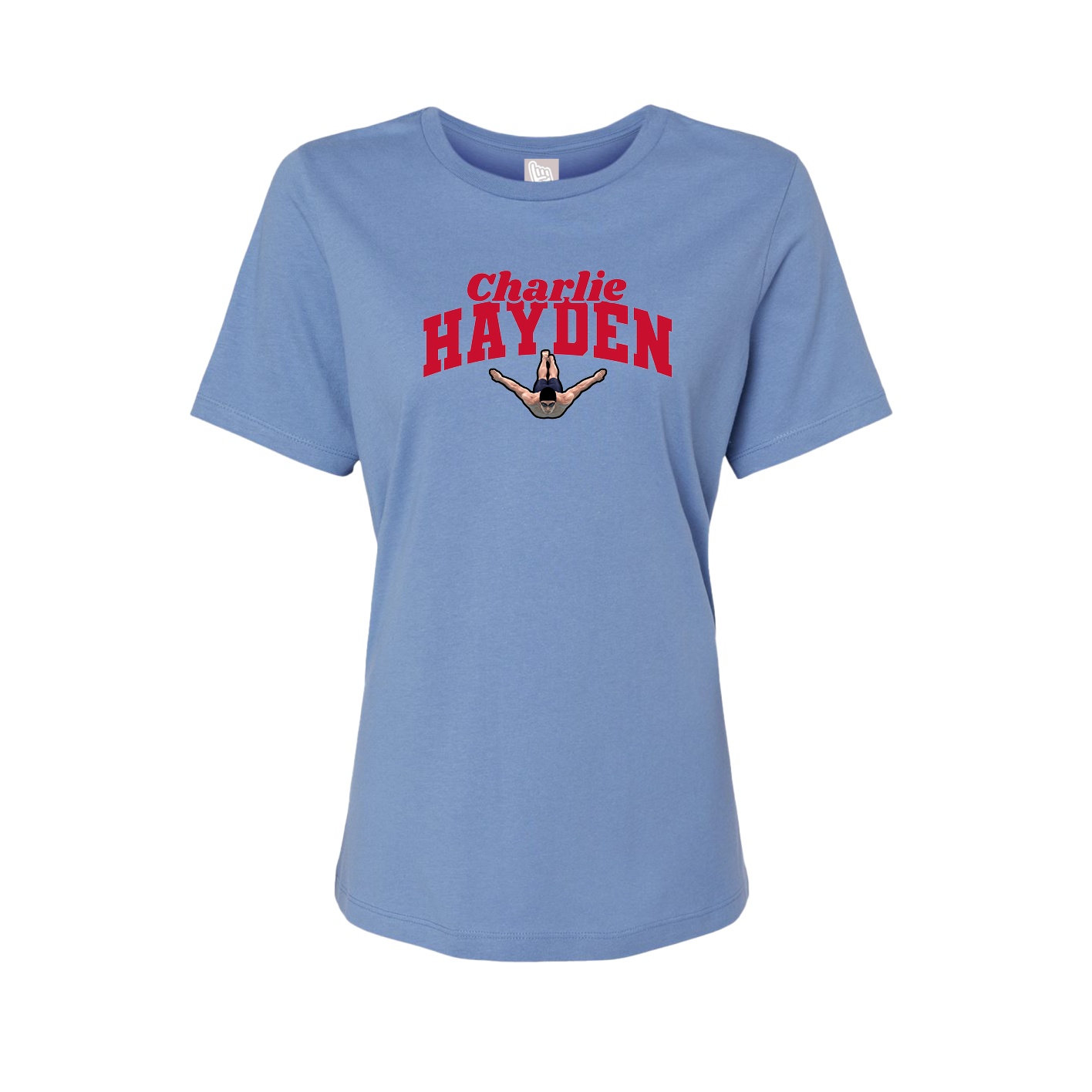 Fitted Women's Tee — Signature Arch in Powder Blue