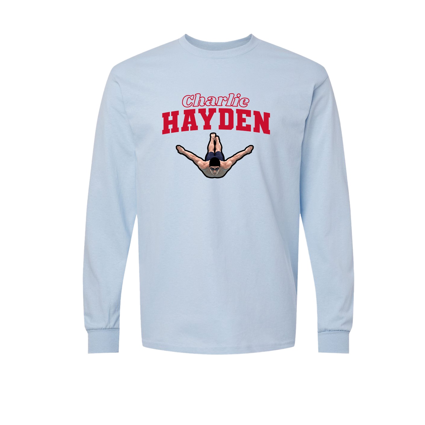 Long Sleeve Tee — Name Arch in Light Blue