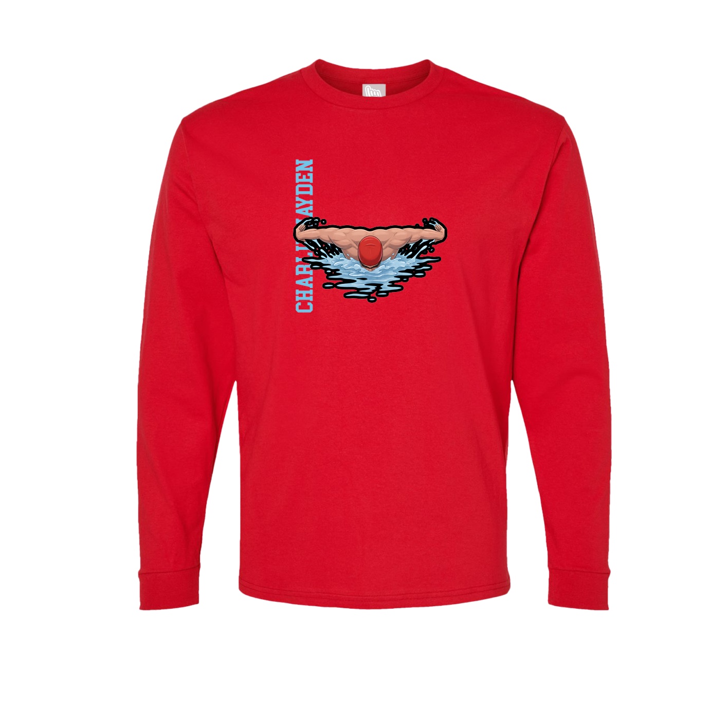 Long Sleeve Tee — Name Vertical in Red