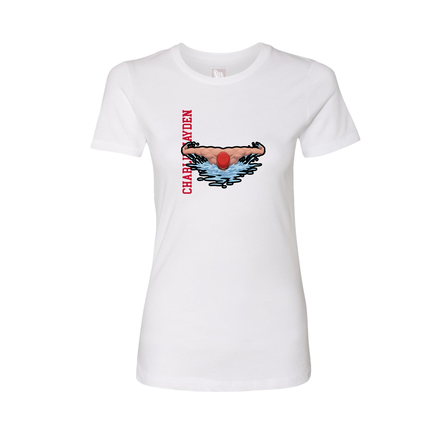 Fitted Women's Tee — Name Vertical in White