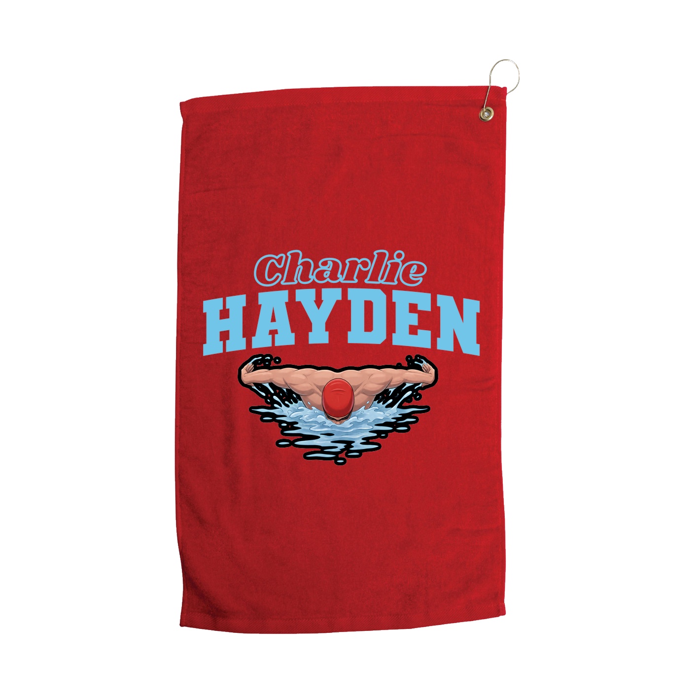 Golf Towel — Name Arch in Red