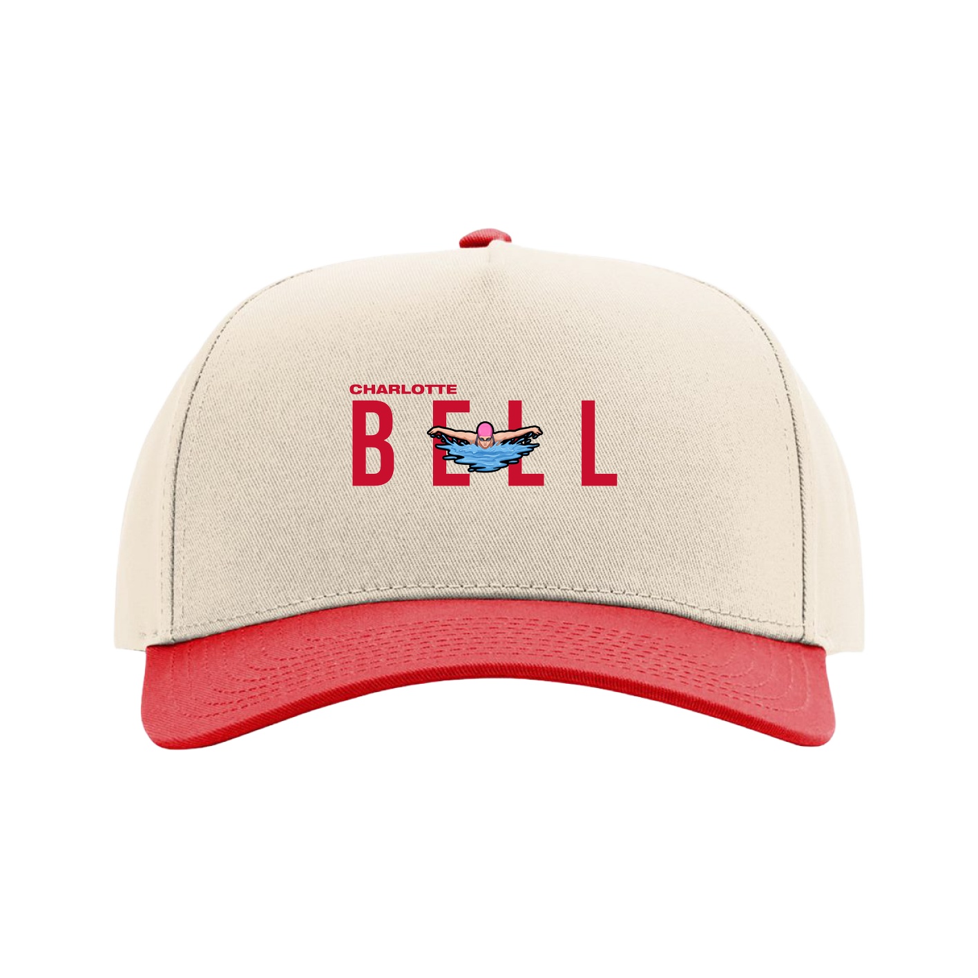 Full Fabric Five-Panel Champ Cap — Player Name in Cream/Red