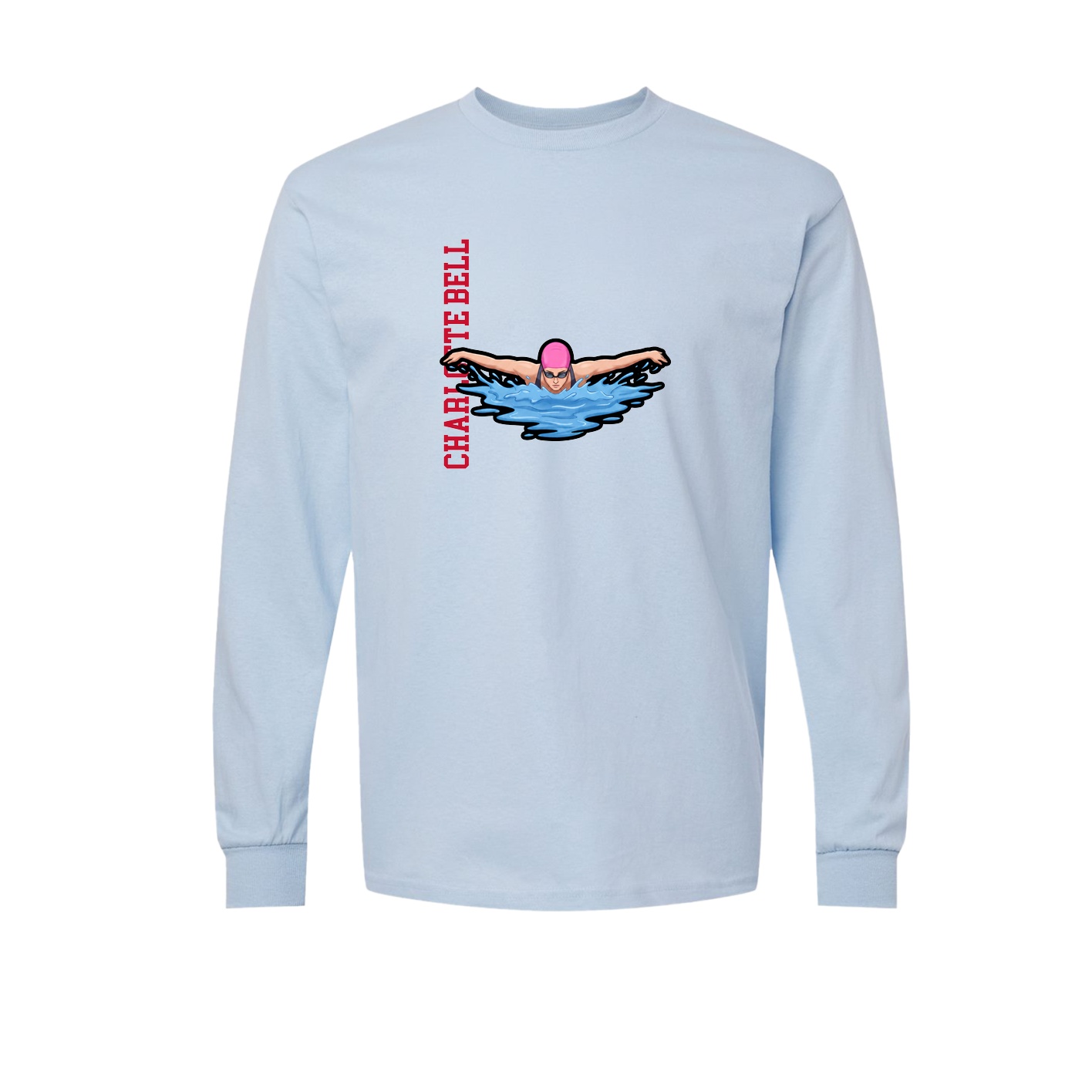 Long Sleeve Tee — Name Vertical in Light Blue